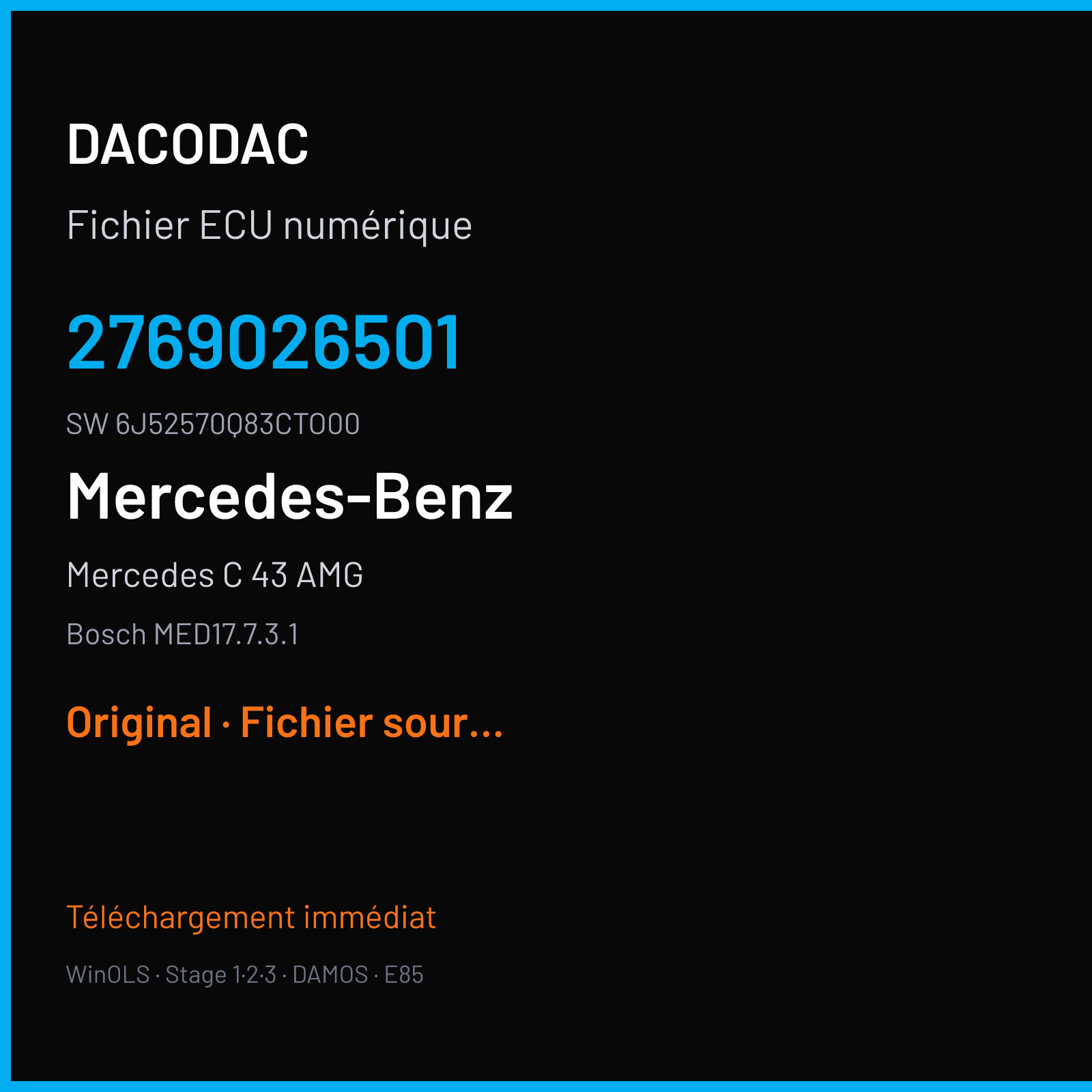 Mercedes C 43 AMG (2017) — Bosch MED17.7.3.1 — 2769026501 · 6J52570Q83CTO00 — Original