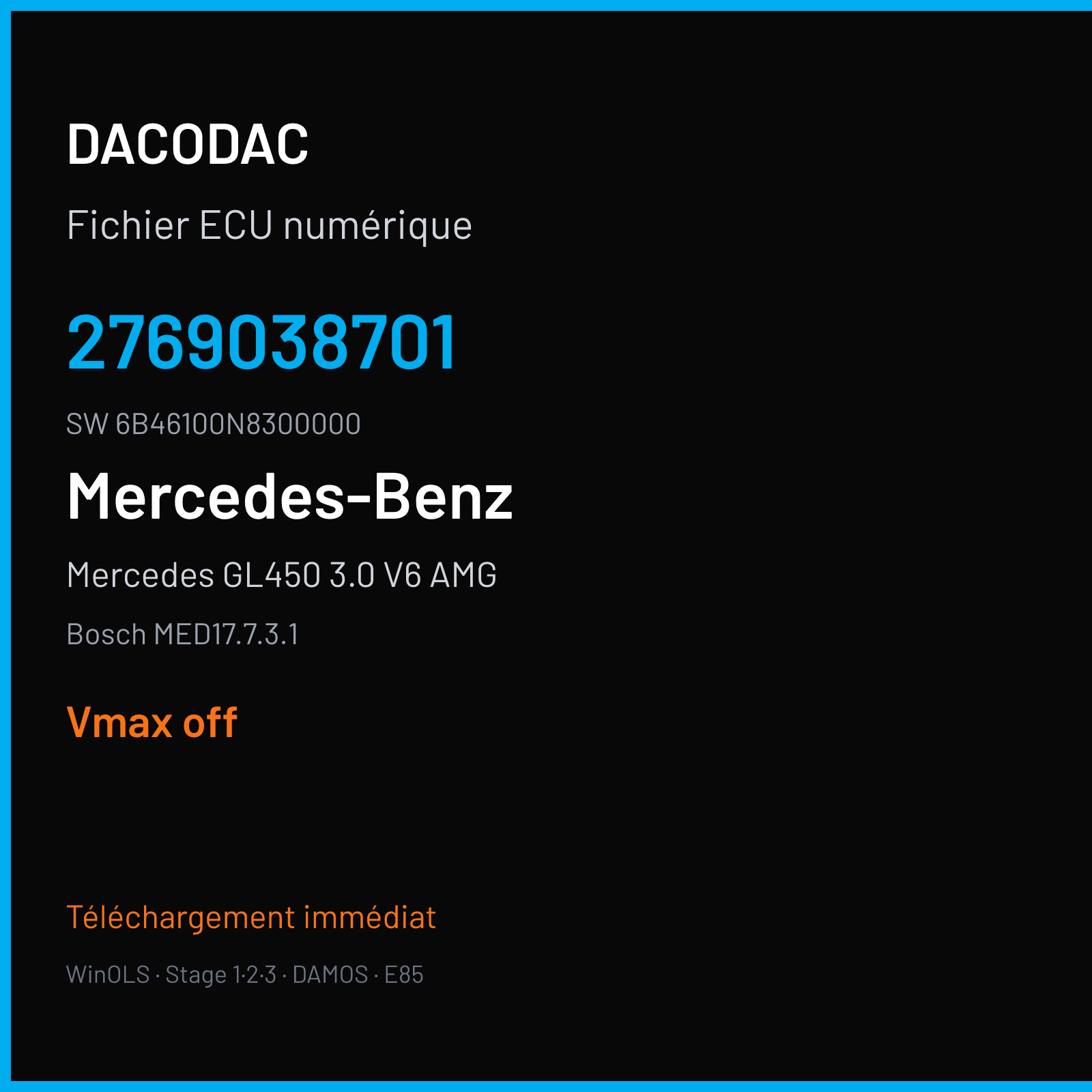 Mercedes GL450 3.0 V6 AMG 367 ch — Bosch MED17.7.3.1 — 2769038701 · 6B46100N8300000 · 0312 1037552412 — VMAX off