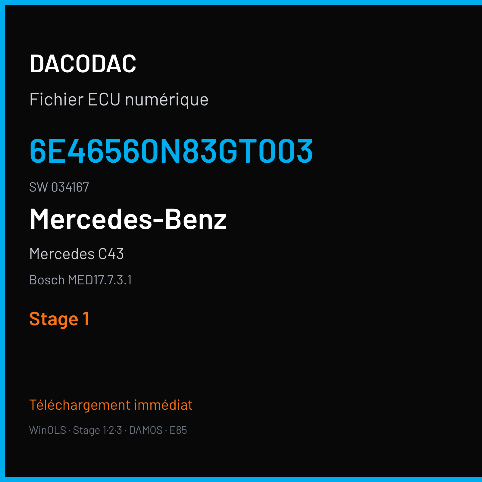Mercedes C43 (2017) — Bosch MED17.7.3.1 — 6E46560N83GT003 · 034167 — Stage 1