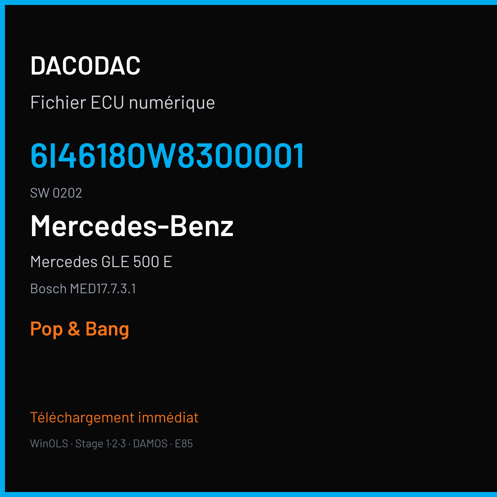 Mercedes GLE 500 E 333 ch (2018) — Bosch MED17.7.3.1 — 6I46180W8300001 · 0202 · 0261S08566 018923 — Pop & Bang