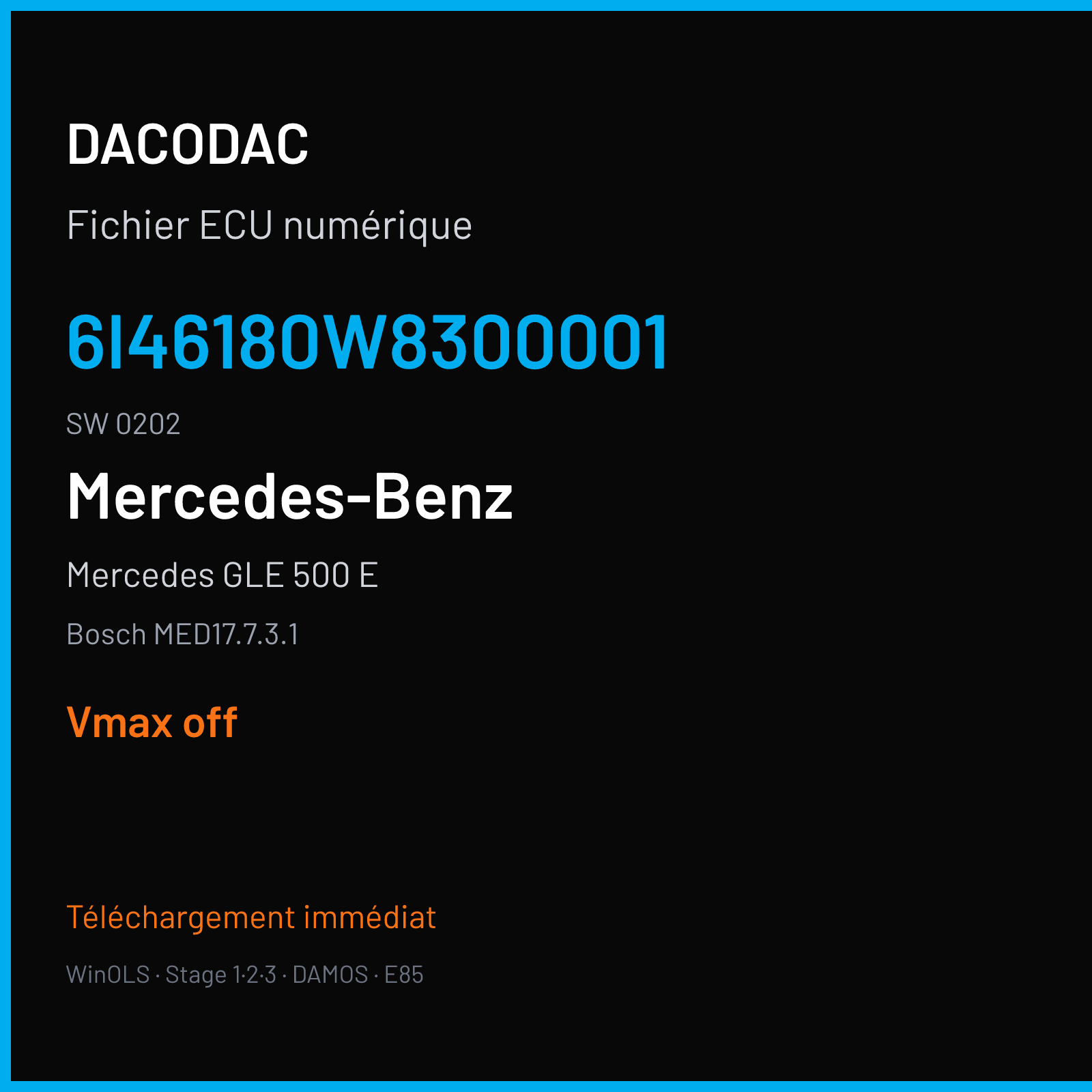 Mercedes GLE 500 E 333 ch (2018) — Bosch MED17.7.3.1 — 6I46180W8300001 · 0202 · 0261S08566 018923 — VMAX off