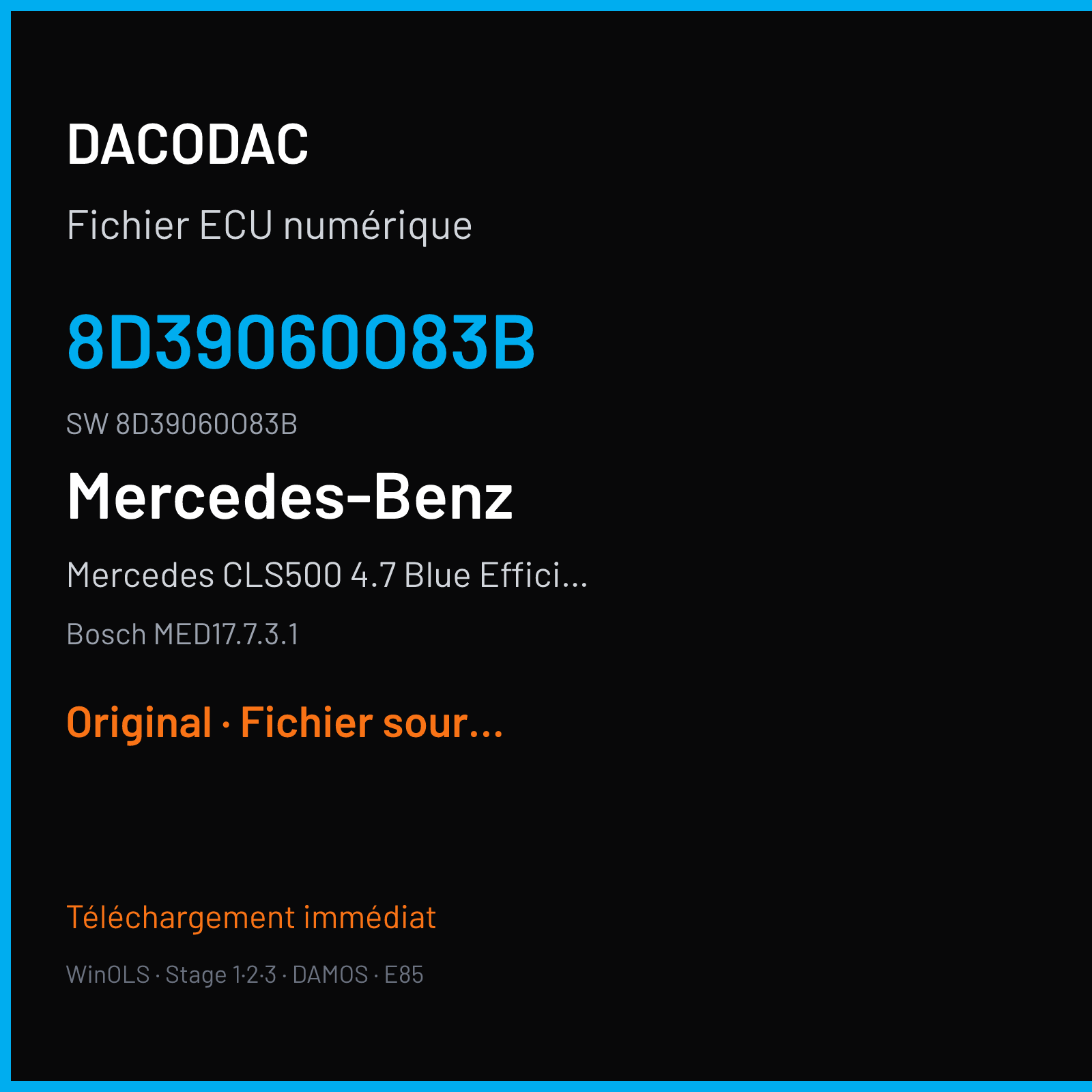 Mercedes CLS500 4.7 Blue Efficiency 407 ch (2011) — Bosch MED17.7.3.1 — 8D39060O83B · 8D39060O83B · 518295 — Original