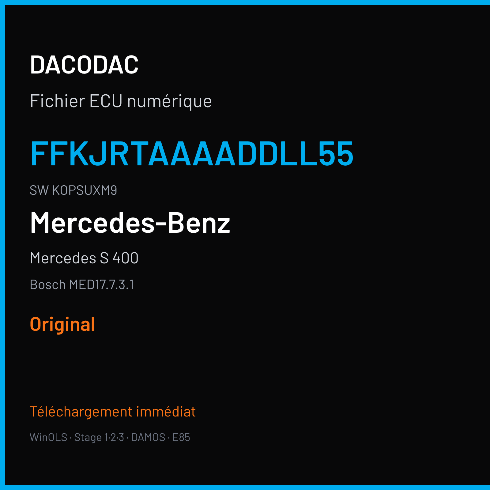 Mercedes S 400 333 ch (2016) — Bosch MED17.7.3.1 — FFKJRTAAAADDLL55 · KOPSUXM9 · 018886 — Original