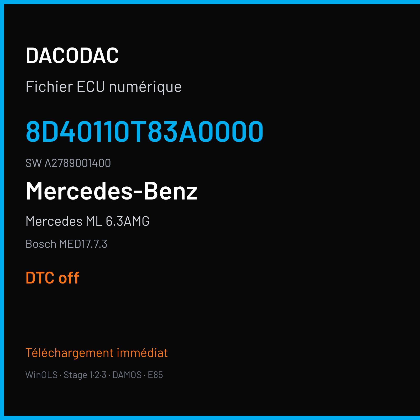 Mercedes ML 6.3AMG 558 ch (2012) — Bosch MED17.7.3 — 8D40110T83A0000 · A2789001400 · 523740 — DTC off