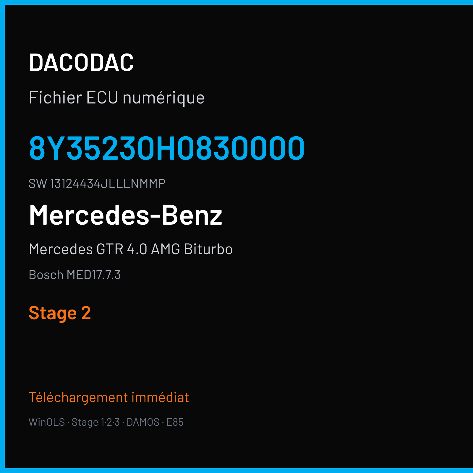Mercedes GTR 4.0 AMG Biturbo 462 ch — Bosch MED17.7.3 — 8Y35230H0830000 · 13124434JLLLNMMP · 053285 — Stage 2