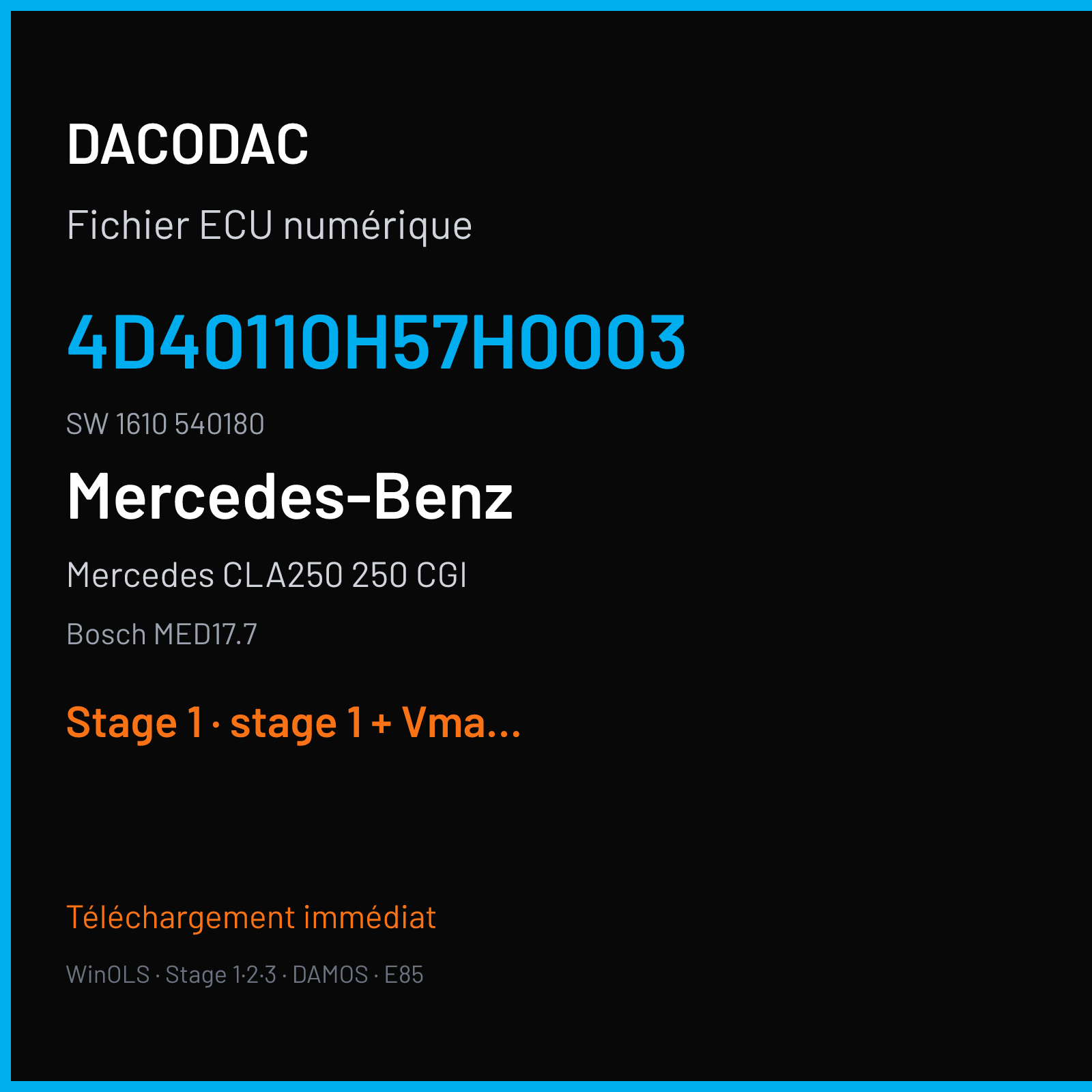 Mercedes CLA250 250 CGI (2017) — Bosch MED17.7 — 4D40110H57H0003 · 1610 540180 — Stage 1