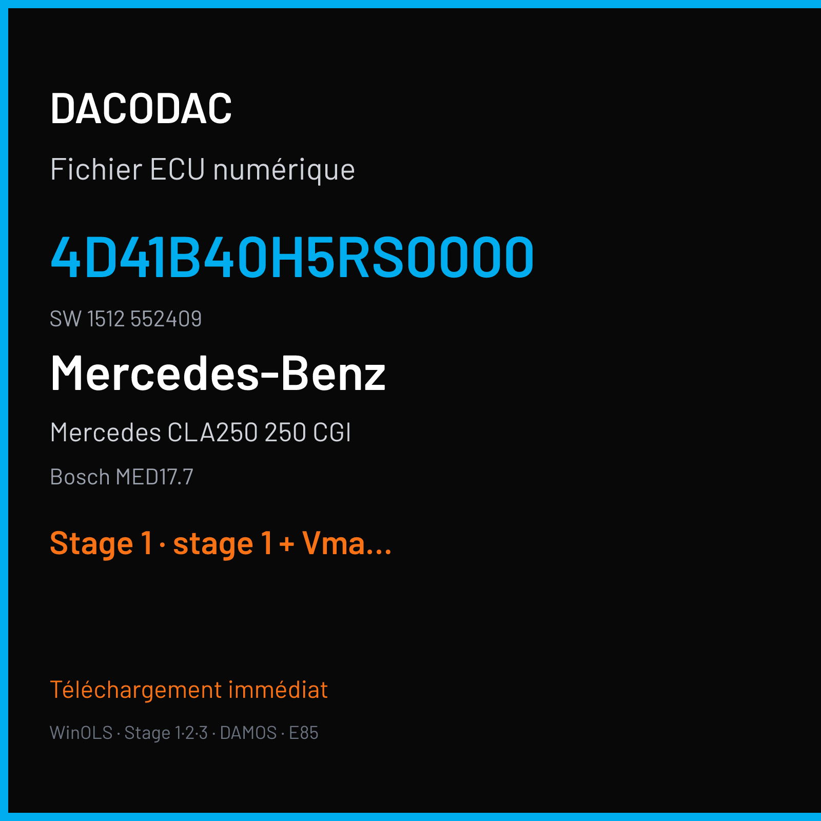 Mercedes CLA250 250 CGI (2017) — Bosch MED17.7 — 4D41B40H5RS0000 · 1512 552409 — Stage 1
