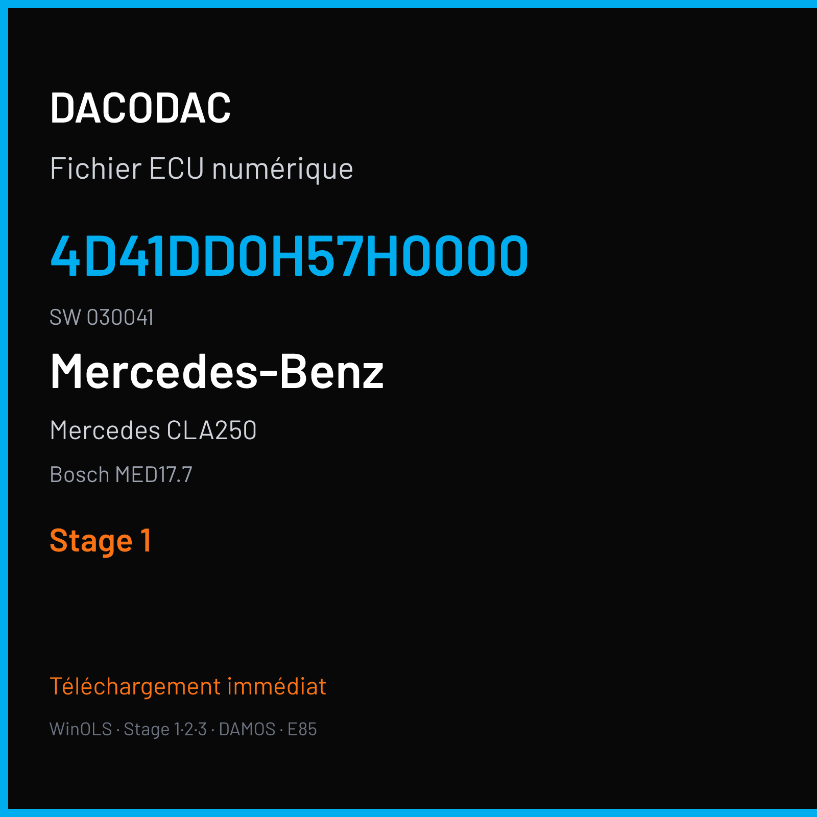 Mercedes CLA250 (2017) — Bosch MED17.7 — 4D41DD0H57H0000 · 030041 — Stage 1