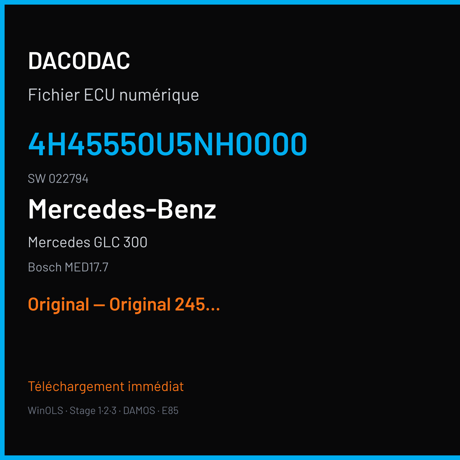 Mercedes GLC 300 (2018) — Bosch MED17.7 — 4H45550U5NH0000 · 022794 — Original — Original 245hp 370nm catalogus spec - op de bank 244hp 400Nm