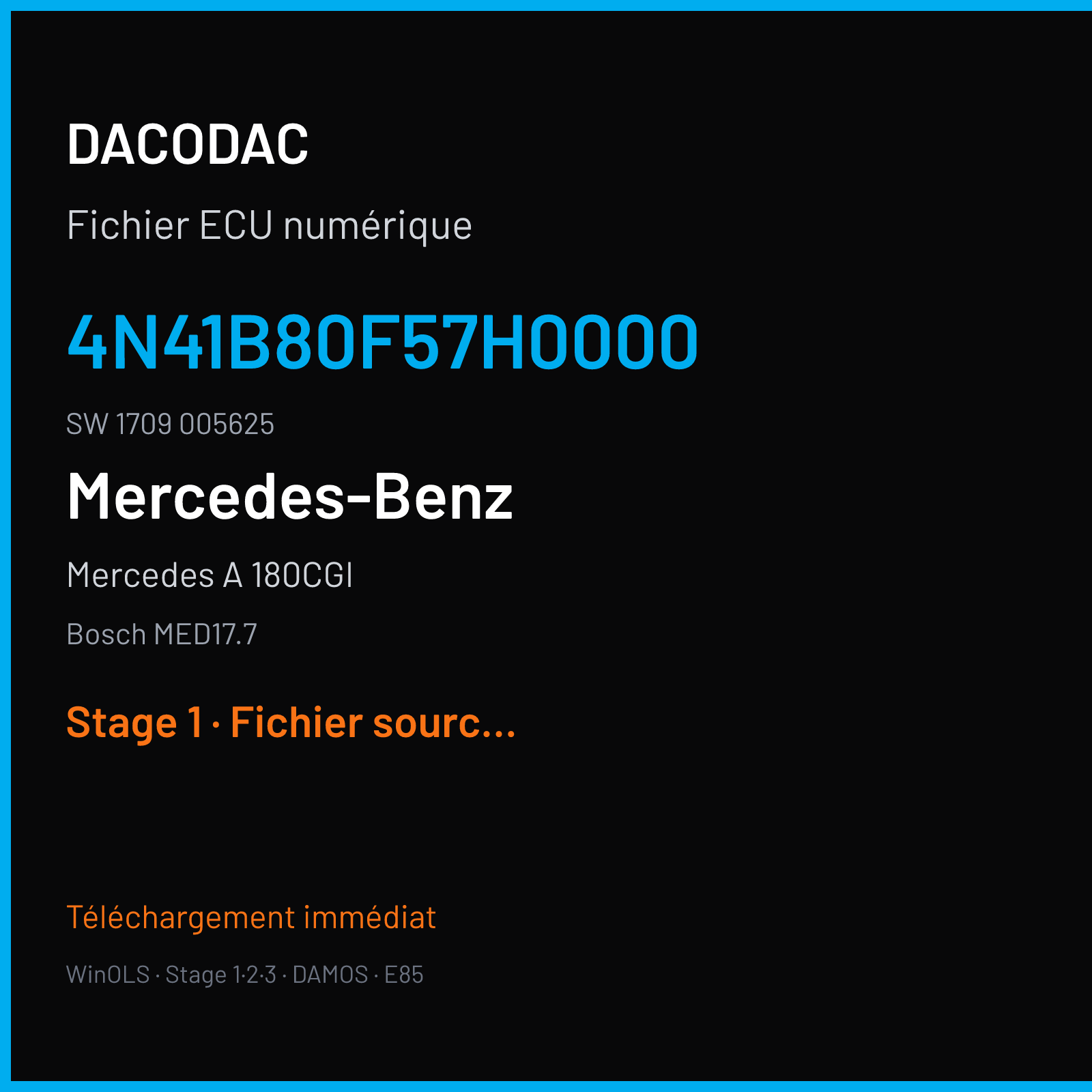 Mercedes A 180CGI (2016) — Bosch MED17.7 — 4N41B80F57H0000 · 1709 005625 — Stage 1