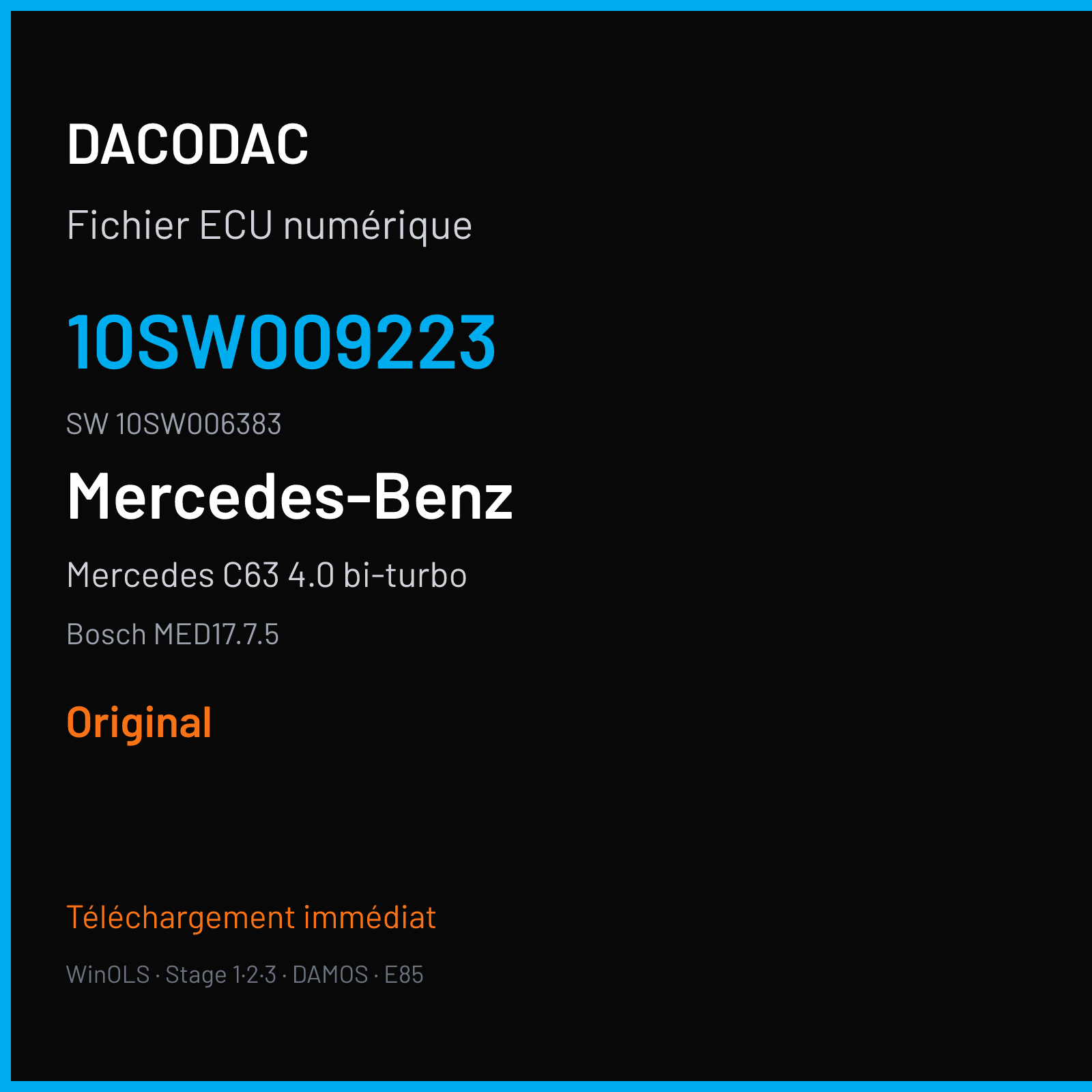 Mercedes C63 4.0 bi-turbo 510 ch (2018) — Bosch MED17.7.5 — 10SW009223 · 10SW006383 · 009223 — Original