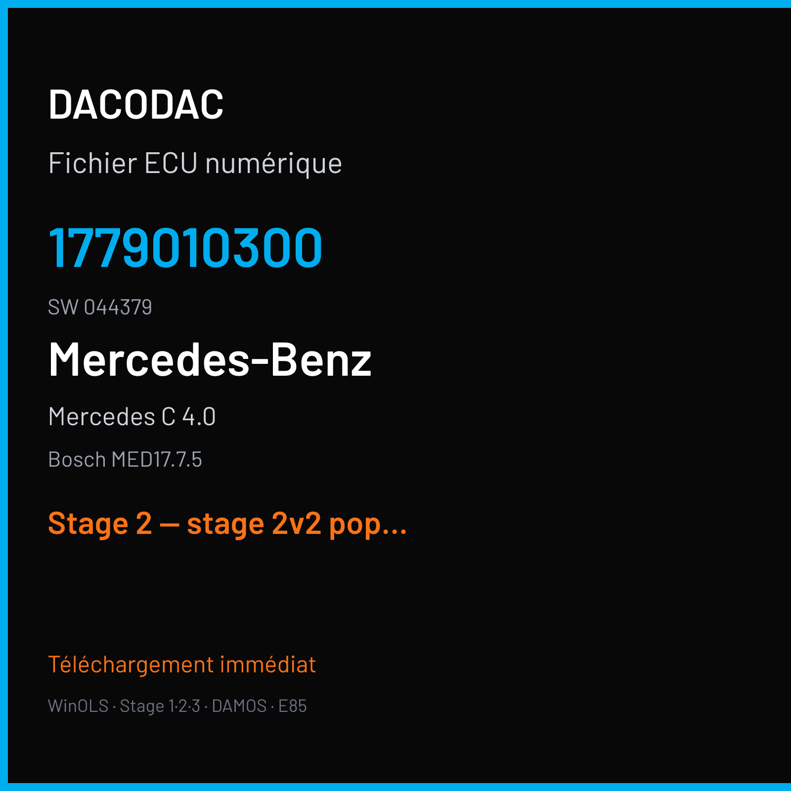Mercedes C 4.0 (2019) — Bosch MED17.7.5 — 1779010300 · 044379 — Stage 2 — stage 2v2 pop and bang
