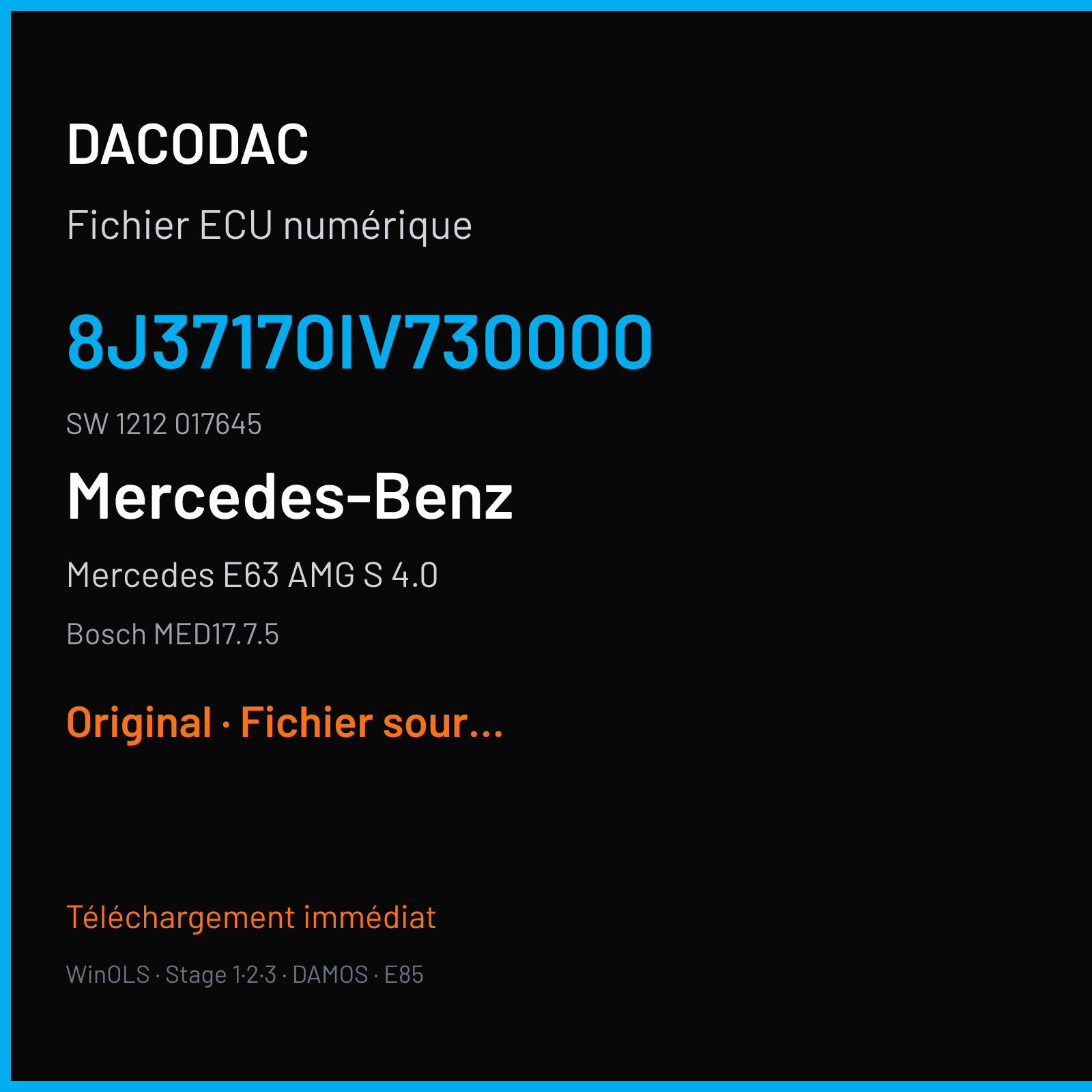 Mercedes E63 AMG S 4.0 (2018) — Bosch MED17.7.5 — 8J37170IV730000 · 1212 017645 — Original
