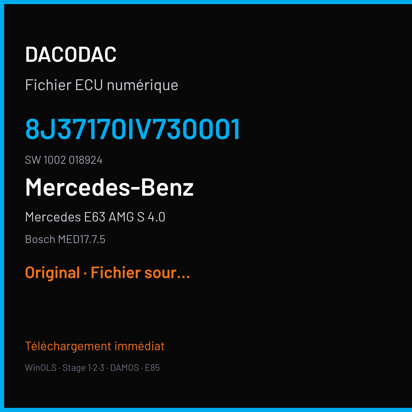 Mercedes E63 AMG S 4.0 (2018) — Bosch MED17.7.5 — 8J37170IV730001 · 1002 018924 — Original