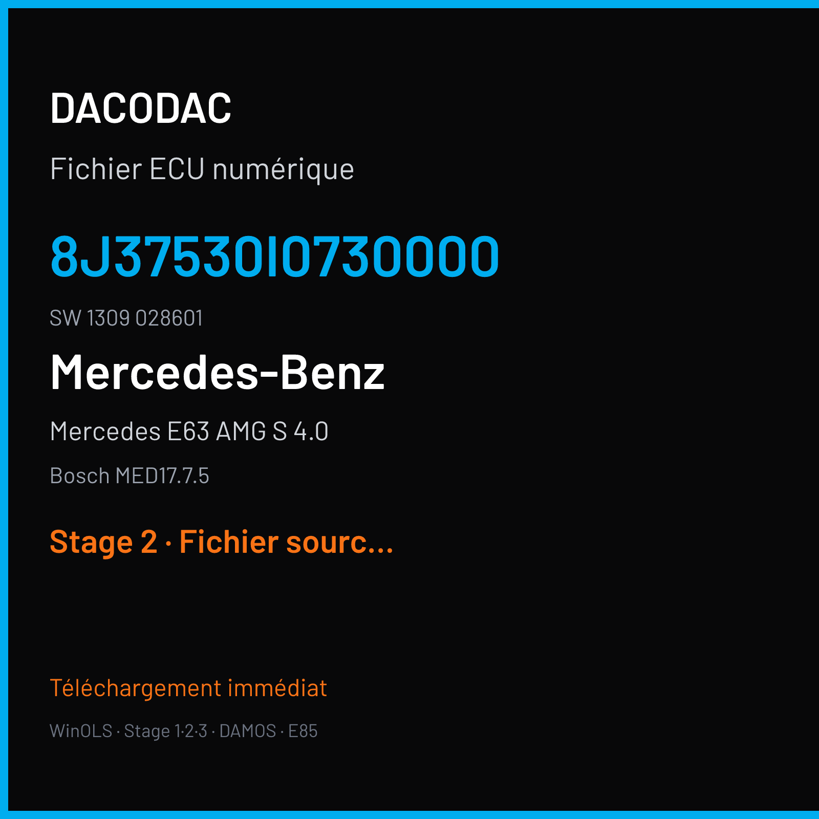 Mercedes E63 AMG S 4.0 (2018) — Bosch MED17.7.5 — 8J37530I0730000 · 1309 028601 — Stage 2