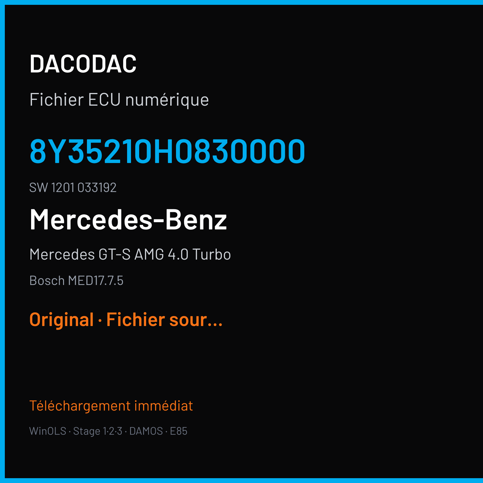 Mercedes GT-S AMG 4.0 Turbo (2016) — Bosch MED17.7.5 — 8Y35210H0830000 · 1201 033192 — Original