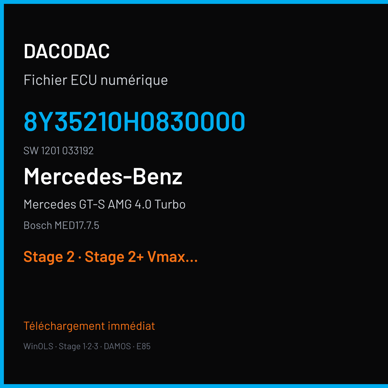 Mercedes GT-S AMG 4.0 Turbo (2016) — Bosch MED17.7.5 — 8Y35210H0830000 · 1201 033192 — Stage 2