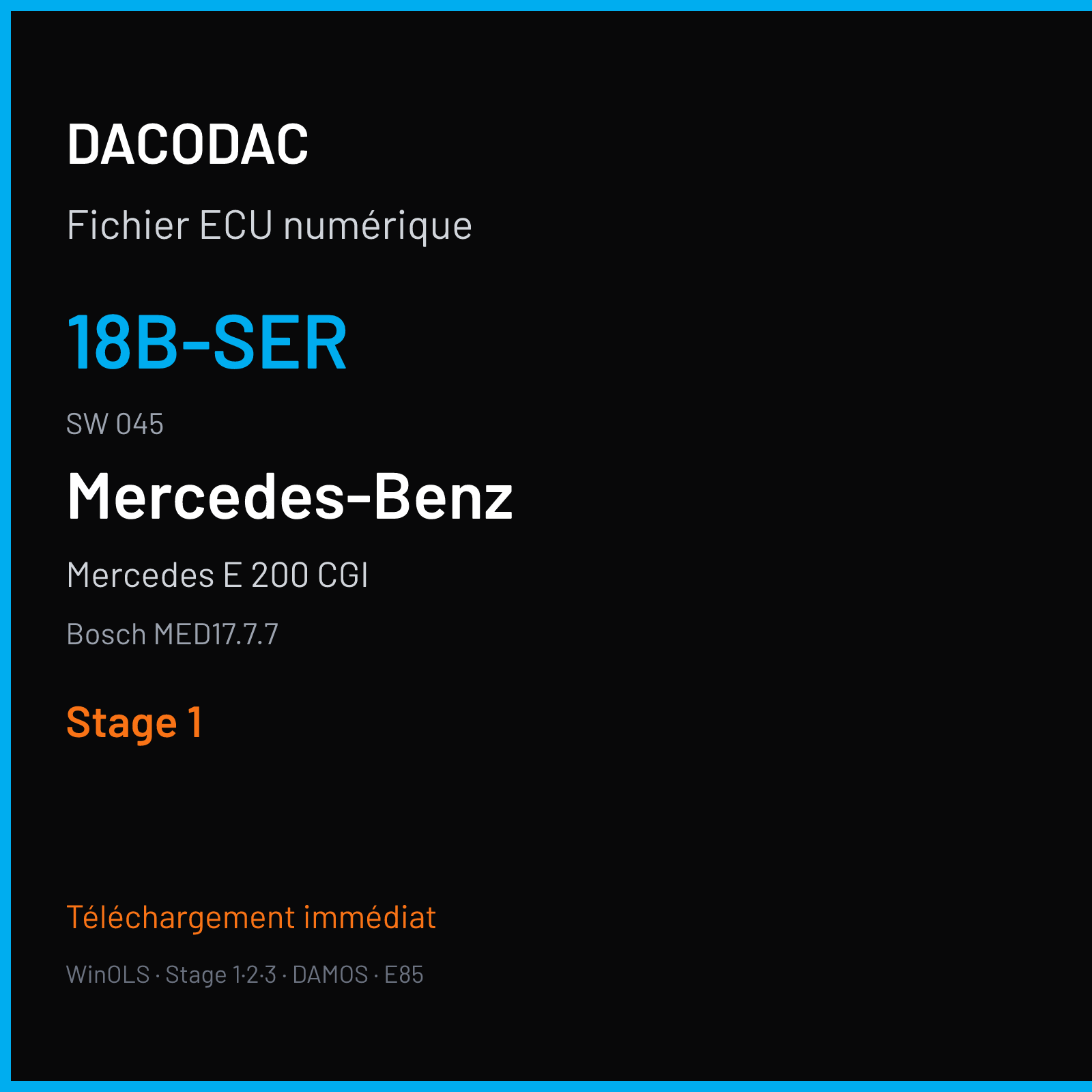 Mercedes E 200 CGI 184 ch (2020) — Bosch MED17.7.7 — 18B-SER · 045 · 00-STAR23- 2649035401 056609 — Stage 1
