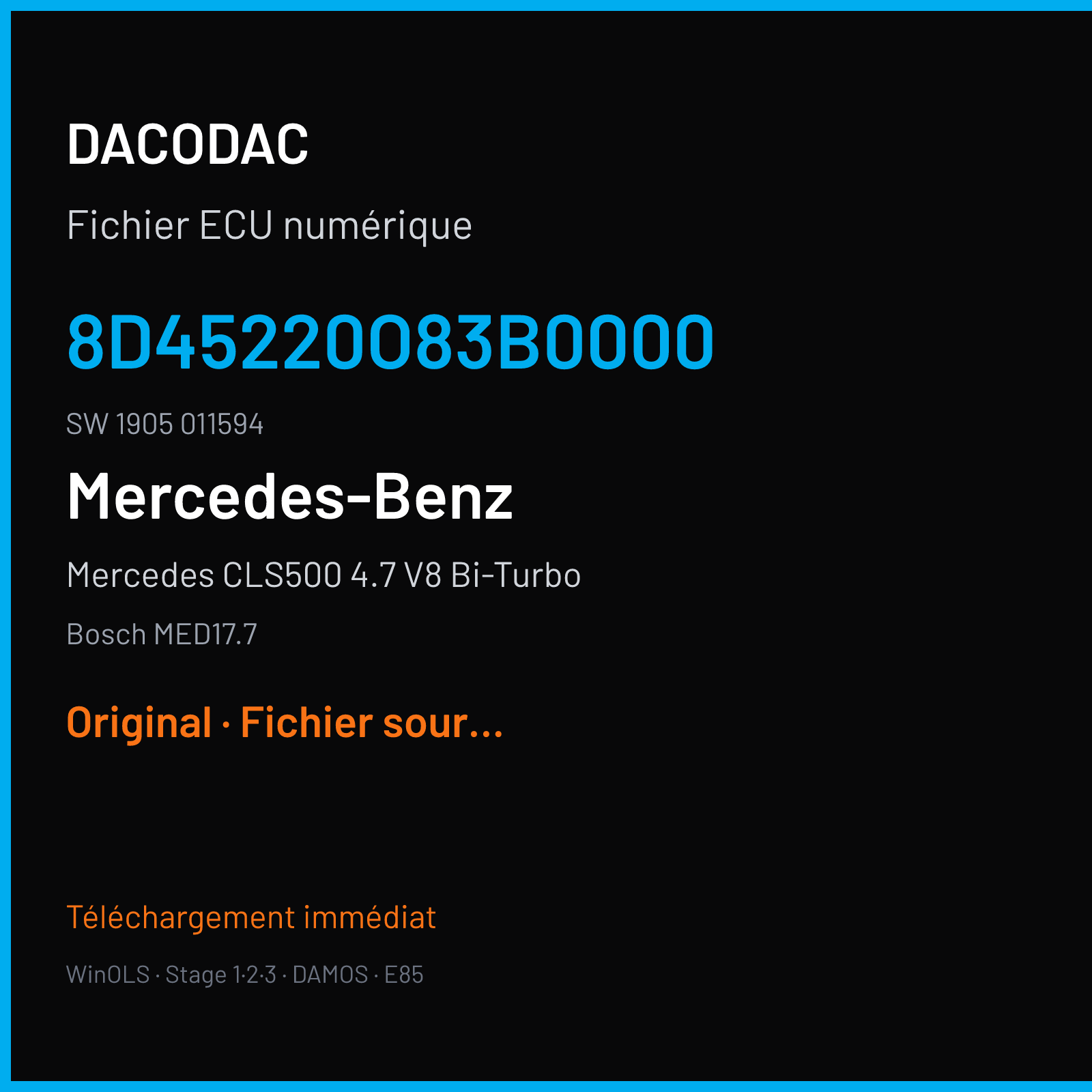 Mercedes CLS500 4.7 V8 Bi-Turbo (2014) — Bosch MED17.7 — 8D45220O83B0000 · 1905 011594 — Original