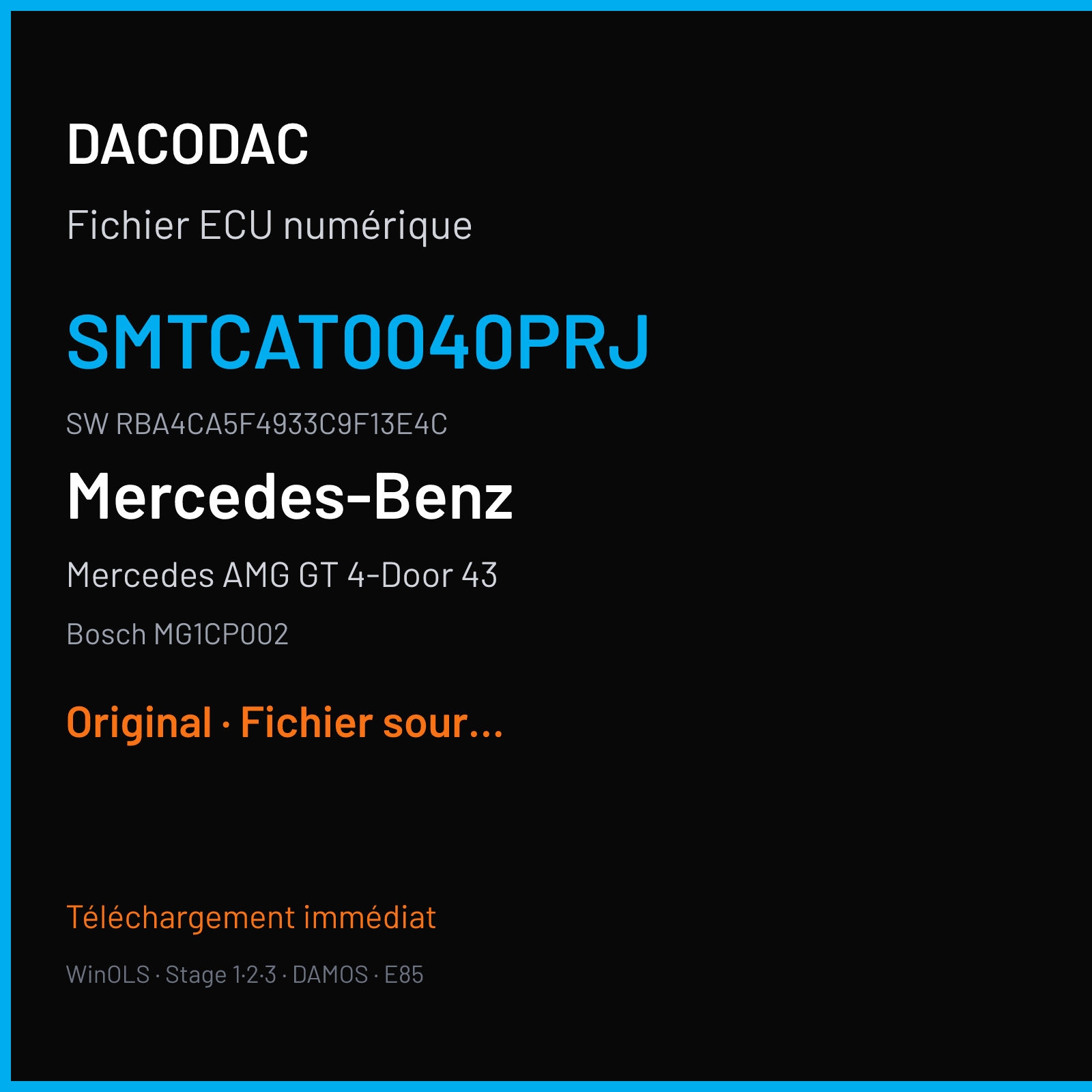 Mercedes AMG GT 4-Door 43 367 ch (2020) — Bosch MG1CP002 — SMTCAT0040PRJ · RBA4CA5F4933C9F13E4C · 049898 — Original