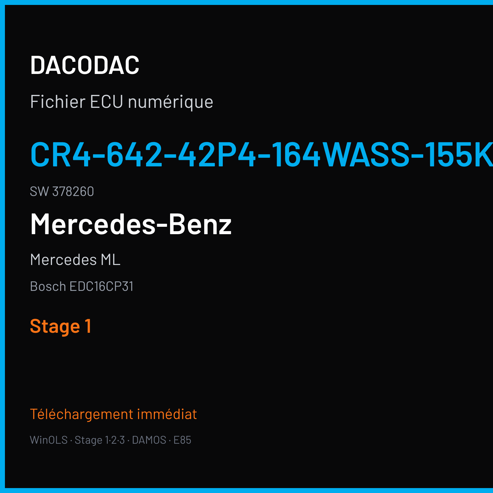 Mercedes ML — Bosch EDC16CP31 — CR4-642-42P4-164WASS-155KW-PT2R05DDJ-DPF-4305X040ME · 378260 — Stage 1