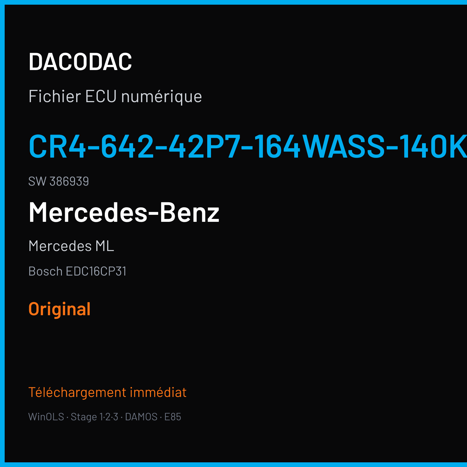 Mercedes ML (2008) — Bosch EDC16CP31 — CR4-642-42P7-164WASS-140KW-DDJNAG2P2-LROHNET4-3906X061ME · 386939 — Original