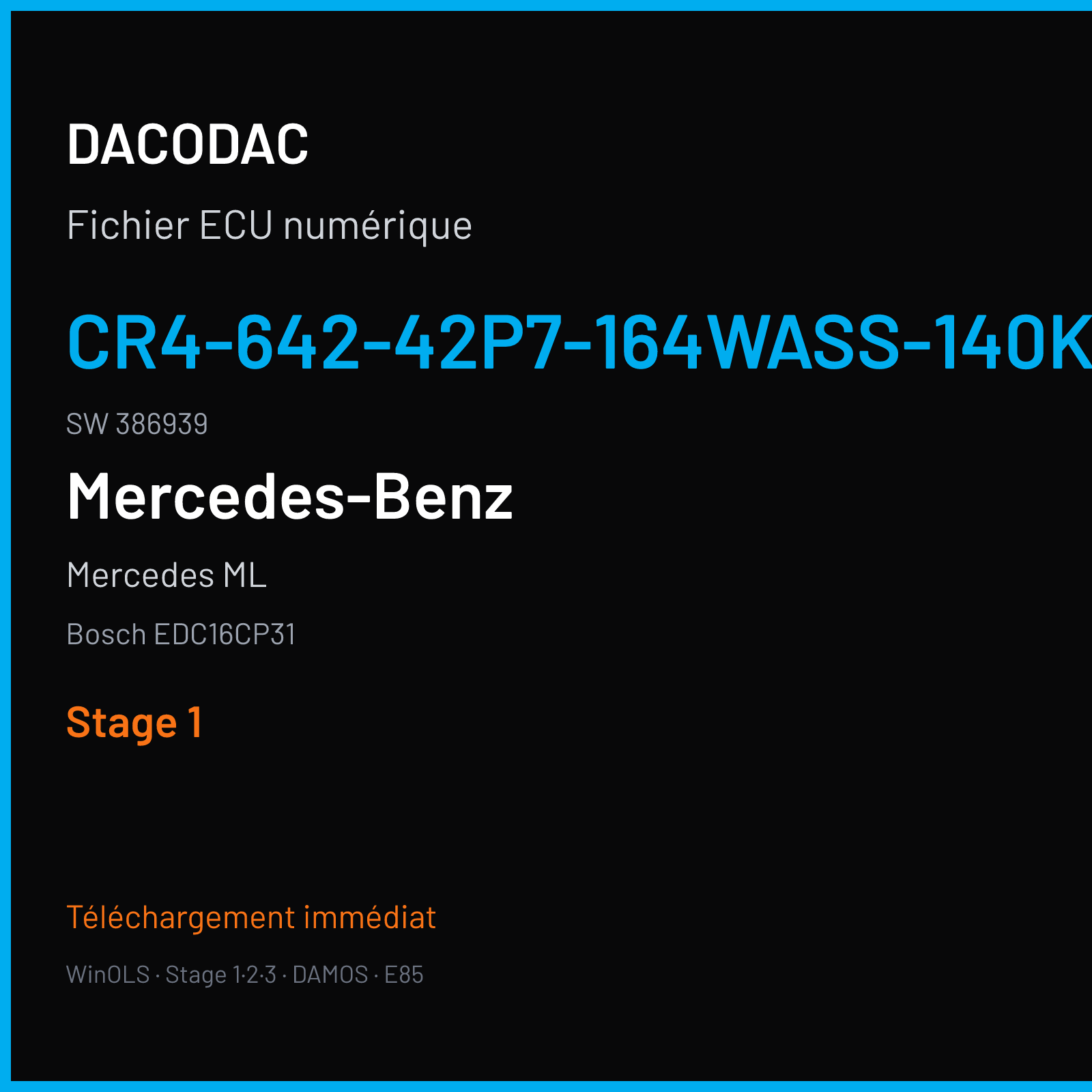 Mercedes ML (2008) — Bosch EDC16CP31 — CR4-642-42P7-164WASS-140KW-DDJNAG2P2-LROHNET4-3906X061ME · 386939 — Stage 1