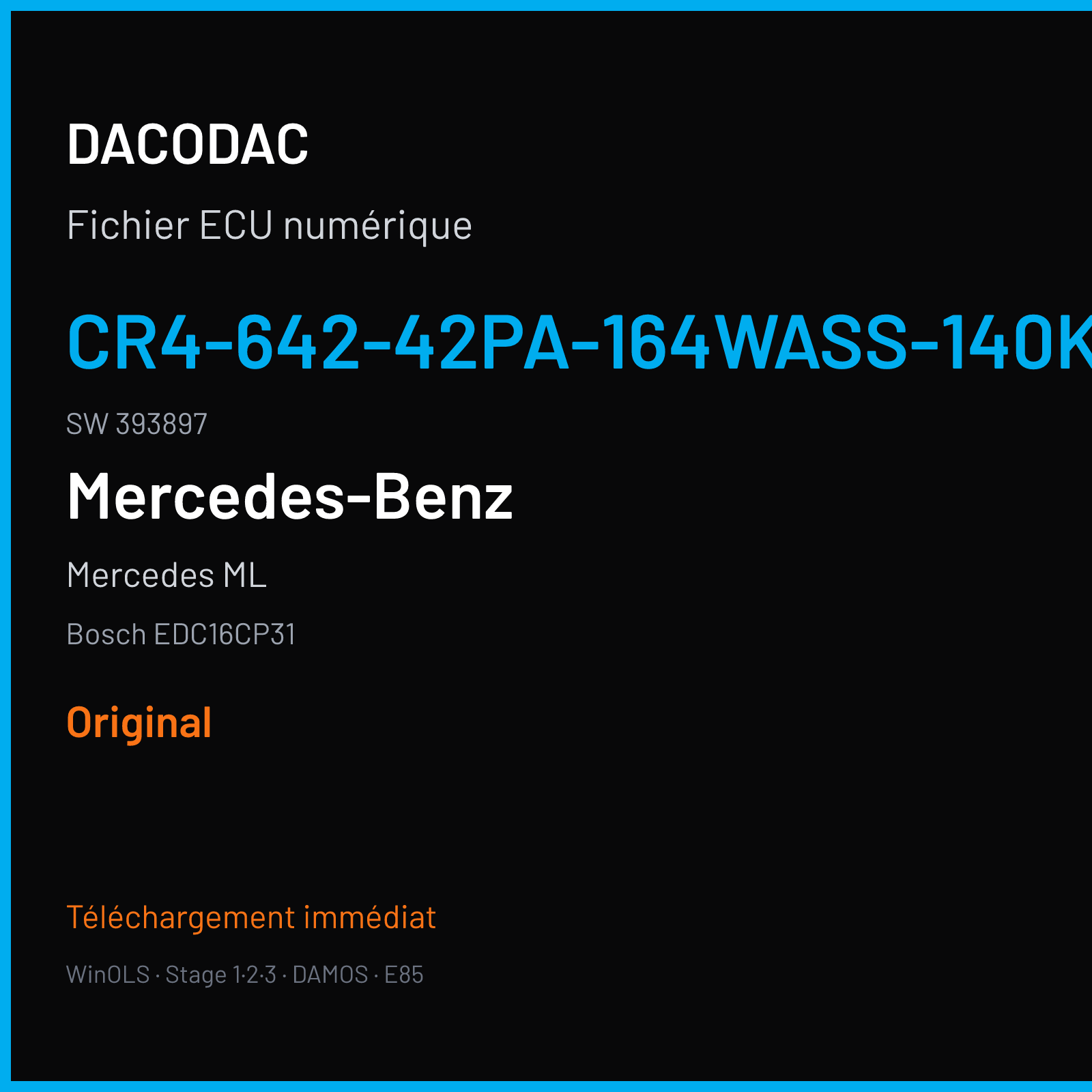 Mercedes ML (2006) — Bosch EDC16CP31 — CR4-642-42PA-164WASS-140KW-DDJ-LROHNET4-1608X065ME · 393897 — Original