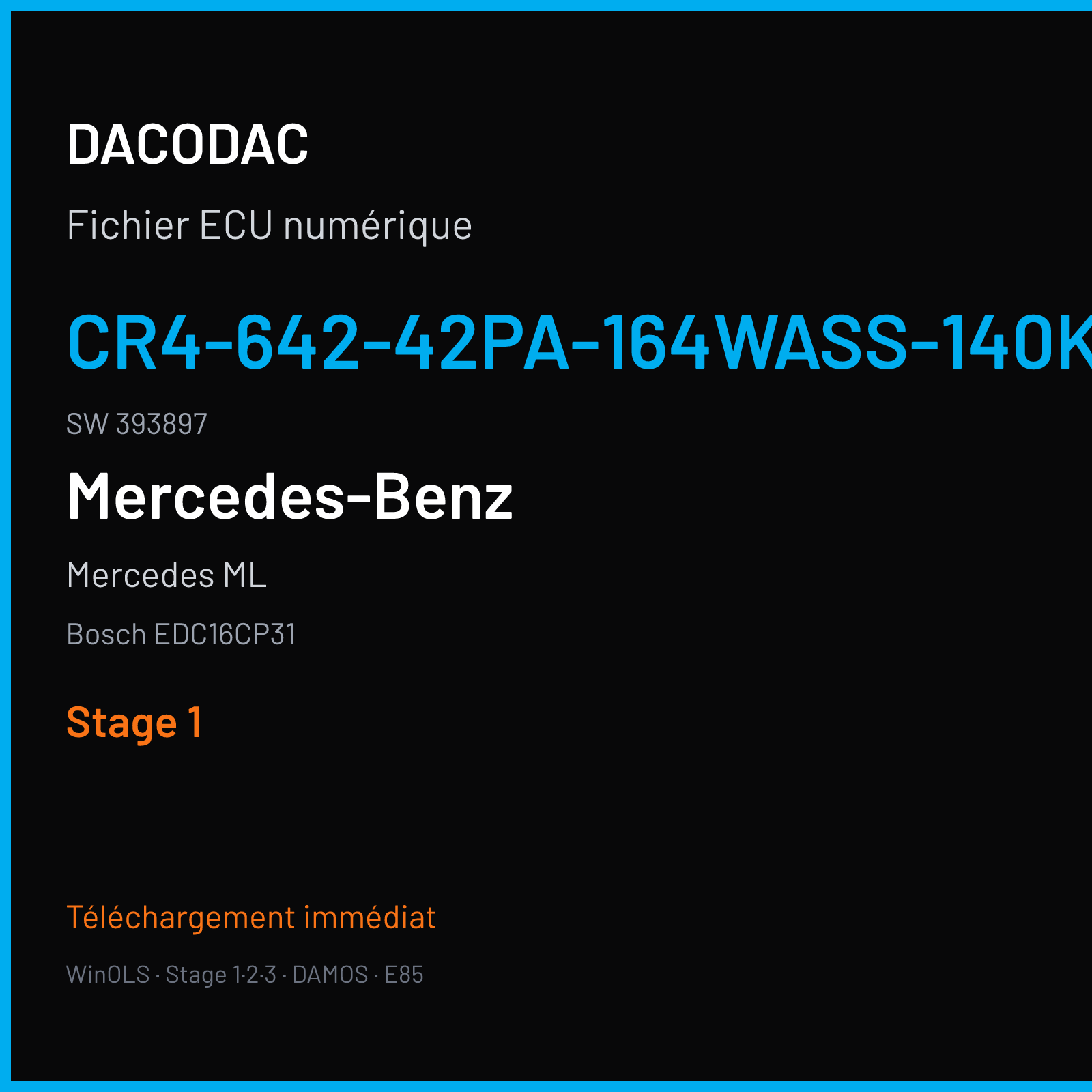 Mercedes ML (2006) — Bosch EDC16CP31 — CR4-642-42PA-164WASS-140KW-DDJ-LROHNET4-1608X065ME · 393897 — Stage 1