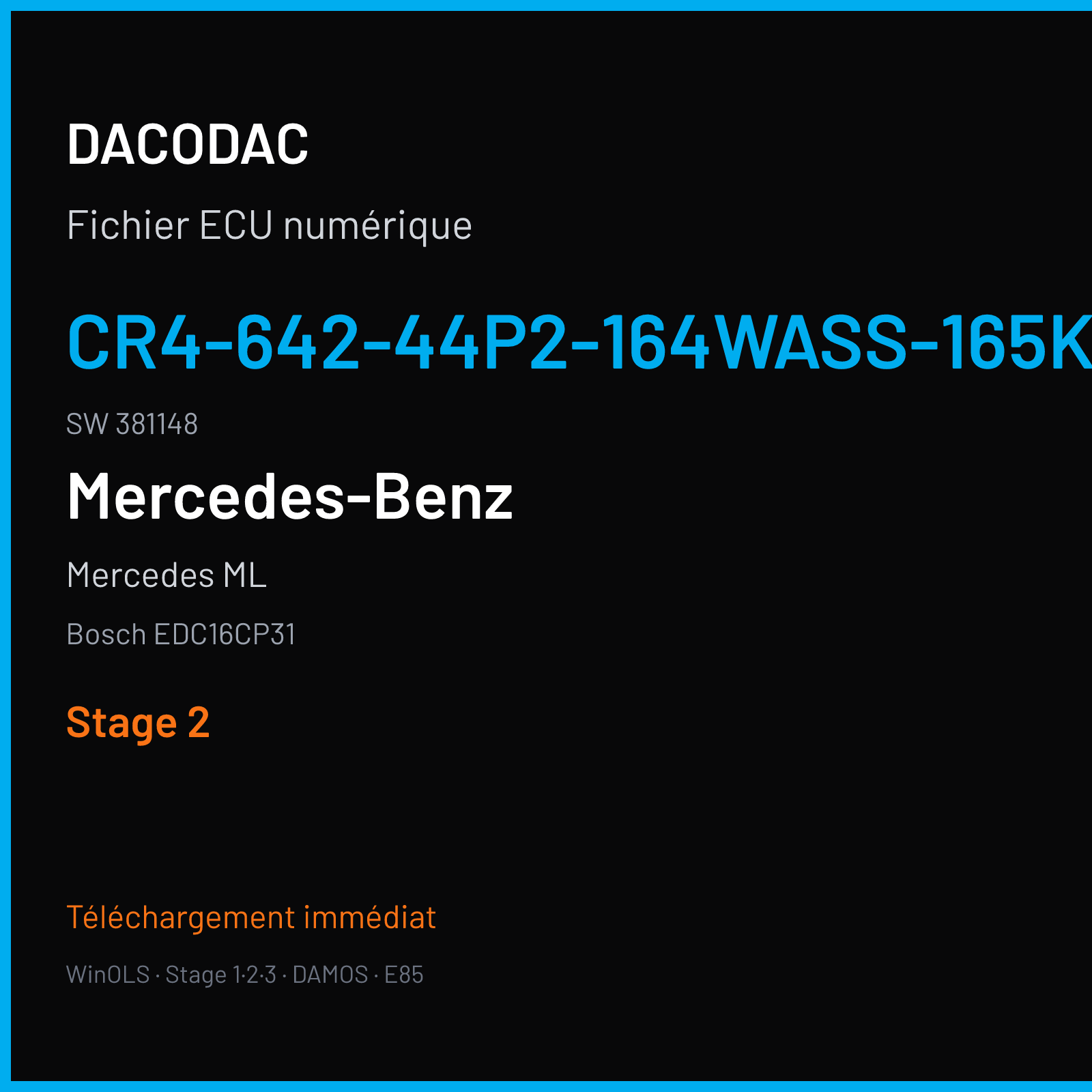 Mercedes ML (2005) — Bosch EDC16CP31 — CR4-642-44P2-164WASS-165KW-BIN10S3ATL-DPF-0606X007ME · 381148 — Stage 2