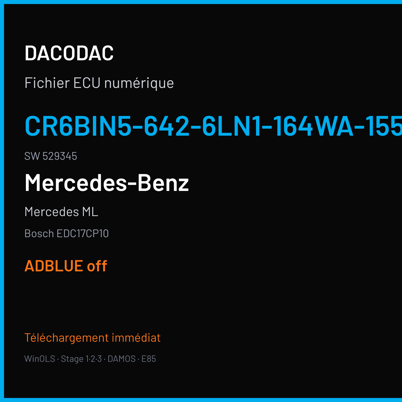 Mercedes ML — Bosch EDC17CP10 — CR6BIN5-642-6LN1-164WA-155KW-BIN5-004C · 529345 — ADBLUE off