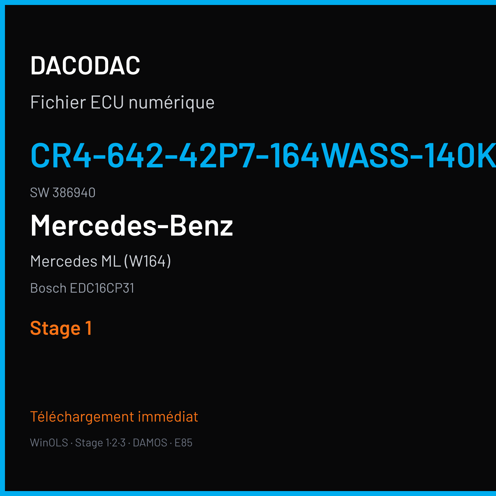 Mercedes ML (W164) (2005) — Bosch EDC16CP31 — CR4-642-42P7-164WASS-140KW-DDJNAG2P2-DPF-3906X061BME · 386940 — Stage 1