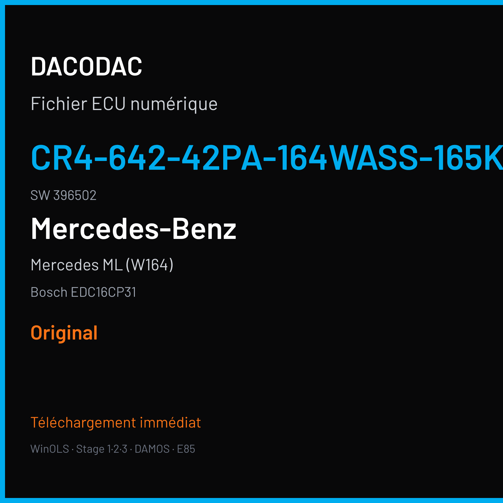 Mercedes ML (W164) (2006) — Bosch EDC16CP31 — CR4-642-42PA-164WASS-165KW-DDJ-LROHNET4-1608X065ME · 396502 — Original