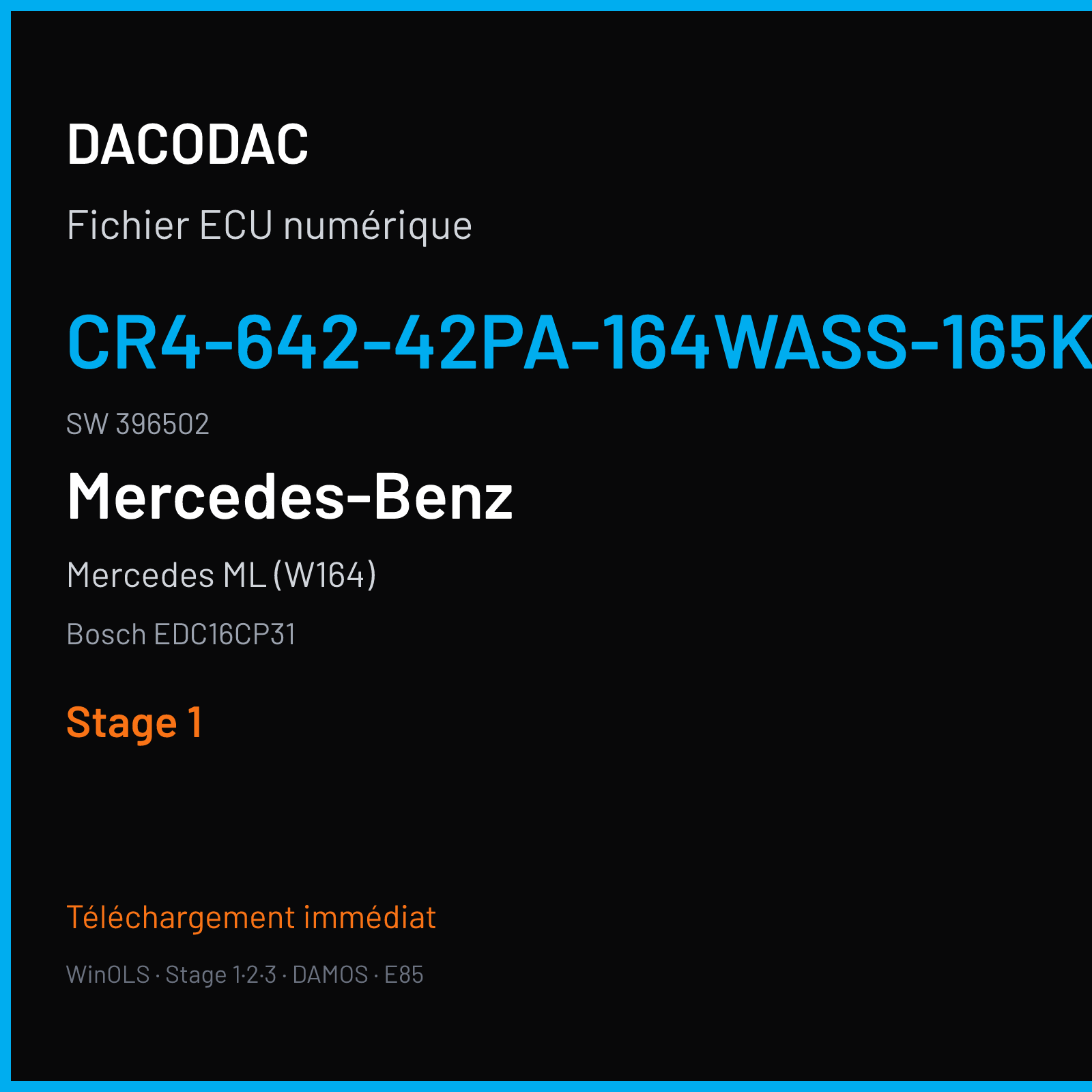 Mercedes ML (W164) (2006) — Bosch EDC16CP31 — CR4-642-42PA-164WASS-165KW-DDJ-LROHNET4-1608X065ME · 396502 — Stage 1