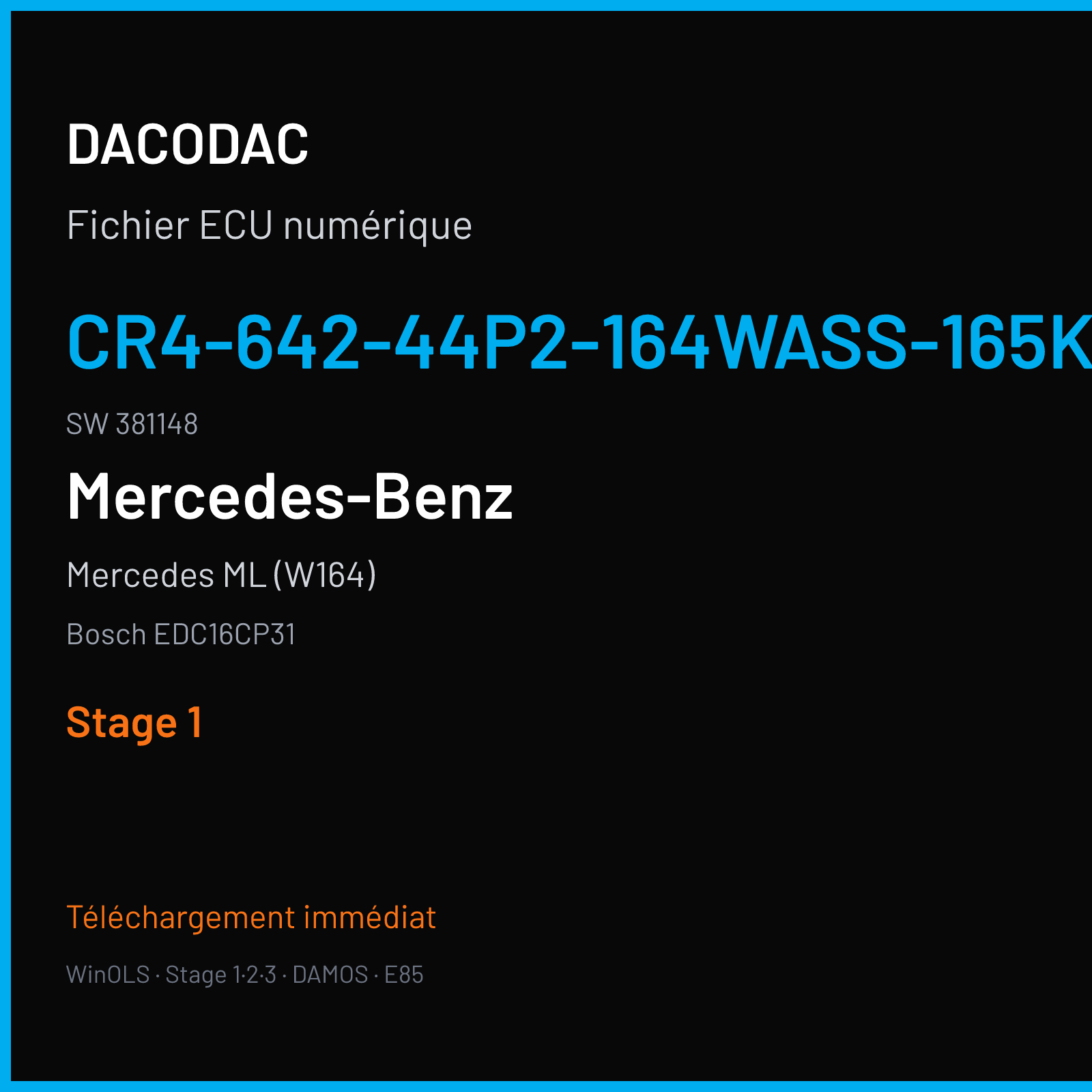 Mercedes ML (W164) (2005) — Bosch EDC16CP31 — CR4-642-44P2-164WASS-165KW-BIN10S3ATL-DPF-0606X007ME · 381148 — Stage 1