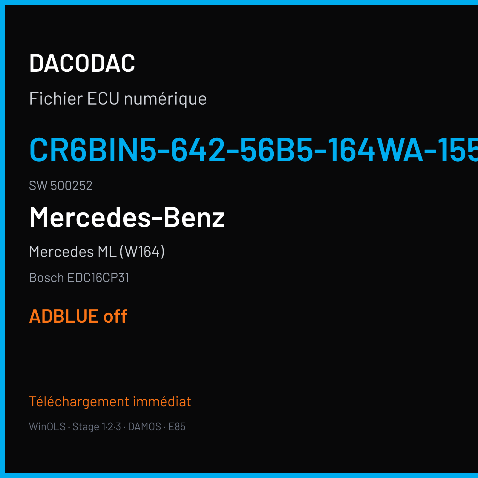 Mercedes ML (W164) (2009) — Bosch EDC16CP31 — CR6BIN5-642-56B5-164WA-155KW-OPS · 500252 — ADBLUE off