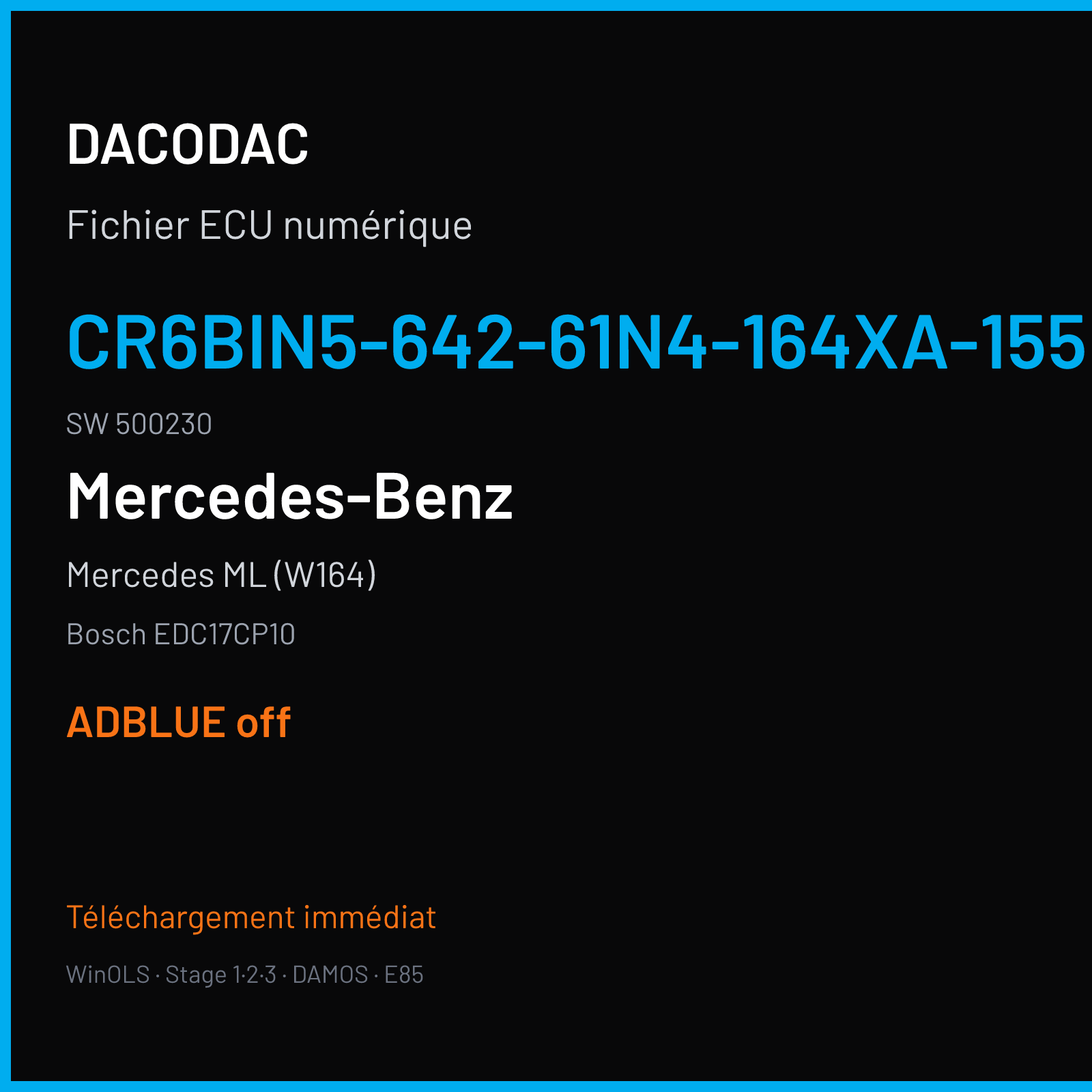 Mercedes ML (W164) (2010) — Bosch EDC17CP10 — CR6BIN5-642-61N4-164XA-155KW-BIN5-ME4 · 500230 — ADBLUE off