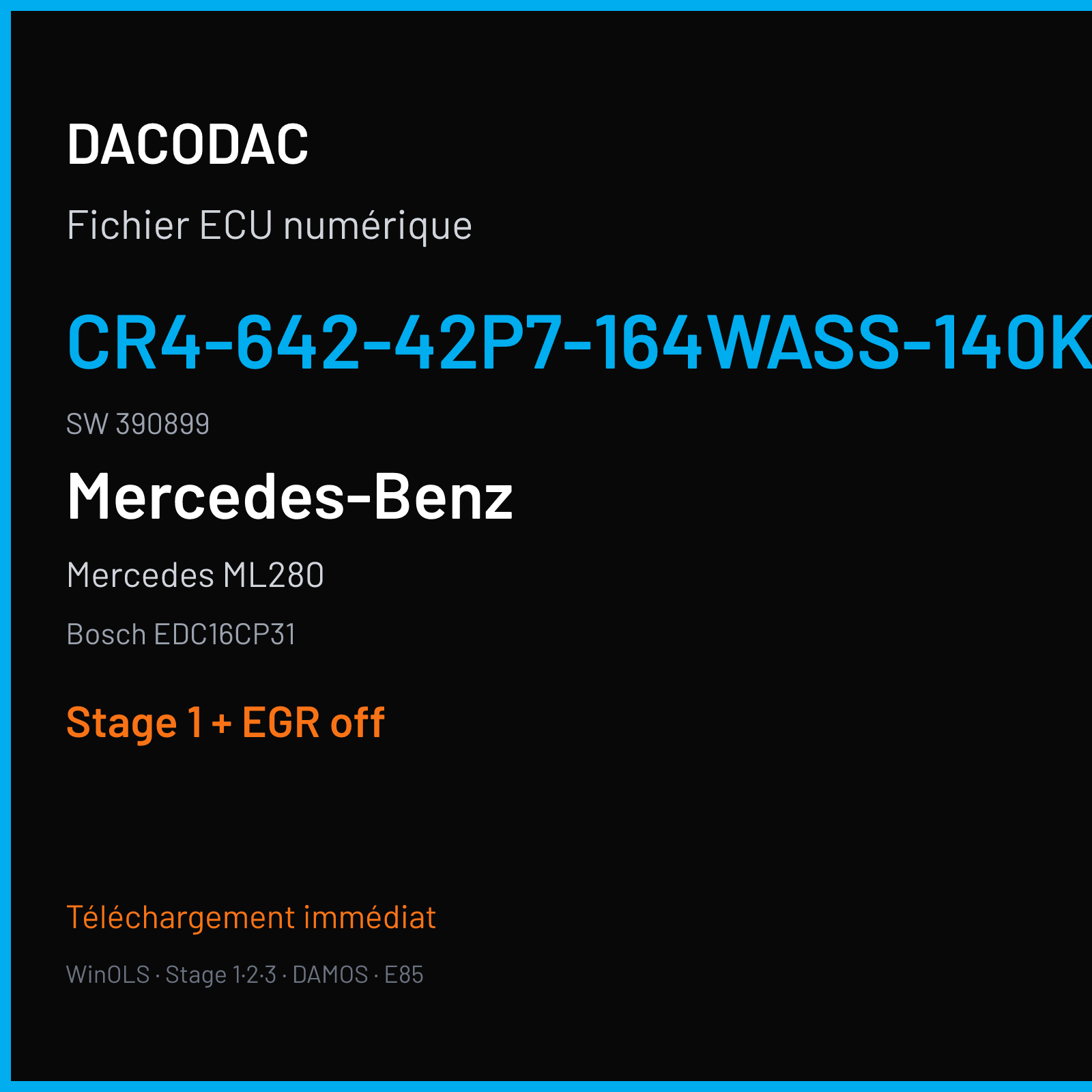Mercedes ML280 (2008) — Bosch EDC16CP31 — CR4-642-42P7-164WASS-140KW-DDJ-LROHNET4-2107X063ME · 390899 — Stage 1 + EGR off
