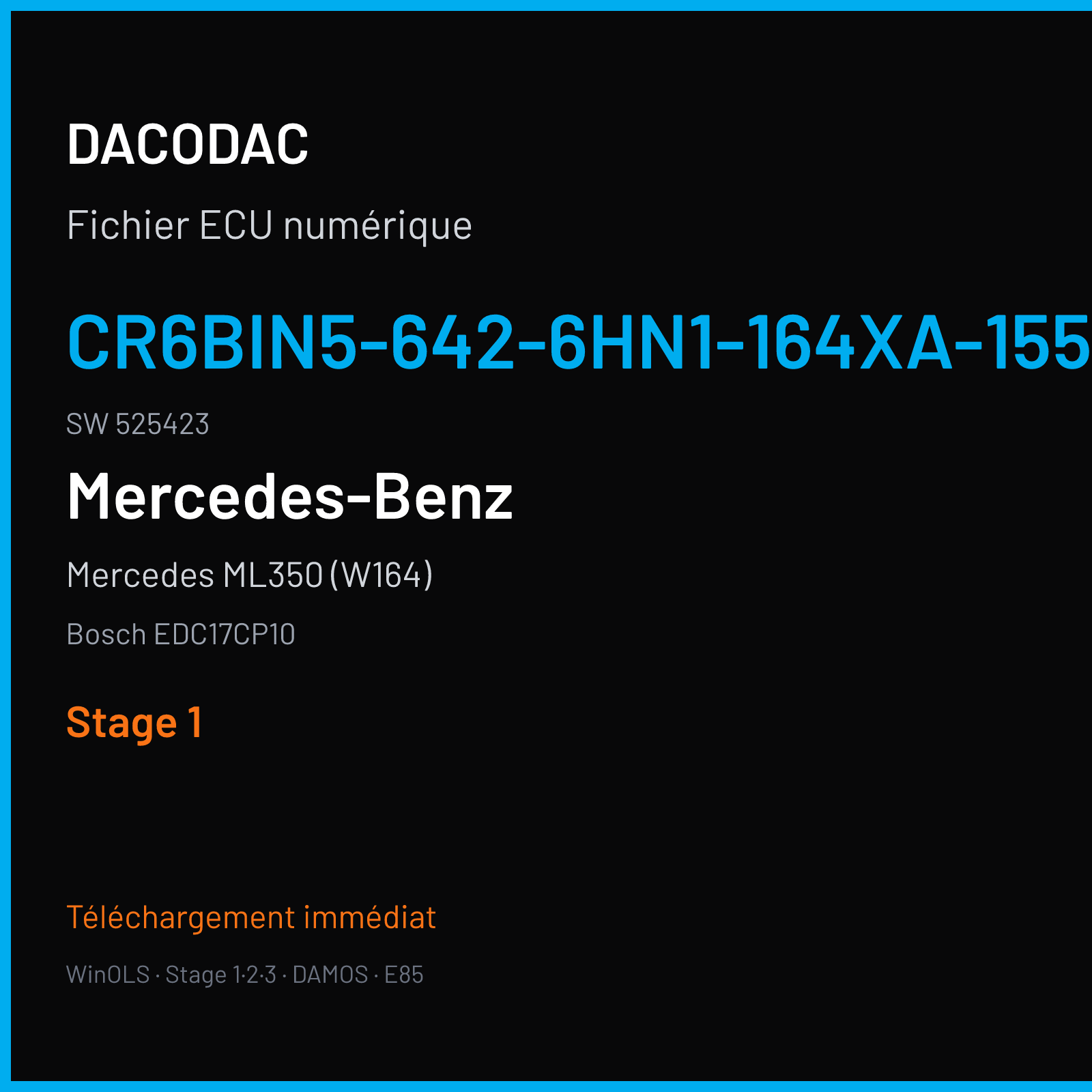 Mercedes ML350 (W164) (2010) — Bosch EDC17CP10 — CR6BIN5-642-6HN1-164XA-155KW-EU6-007 · 525423 — Stage 1