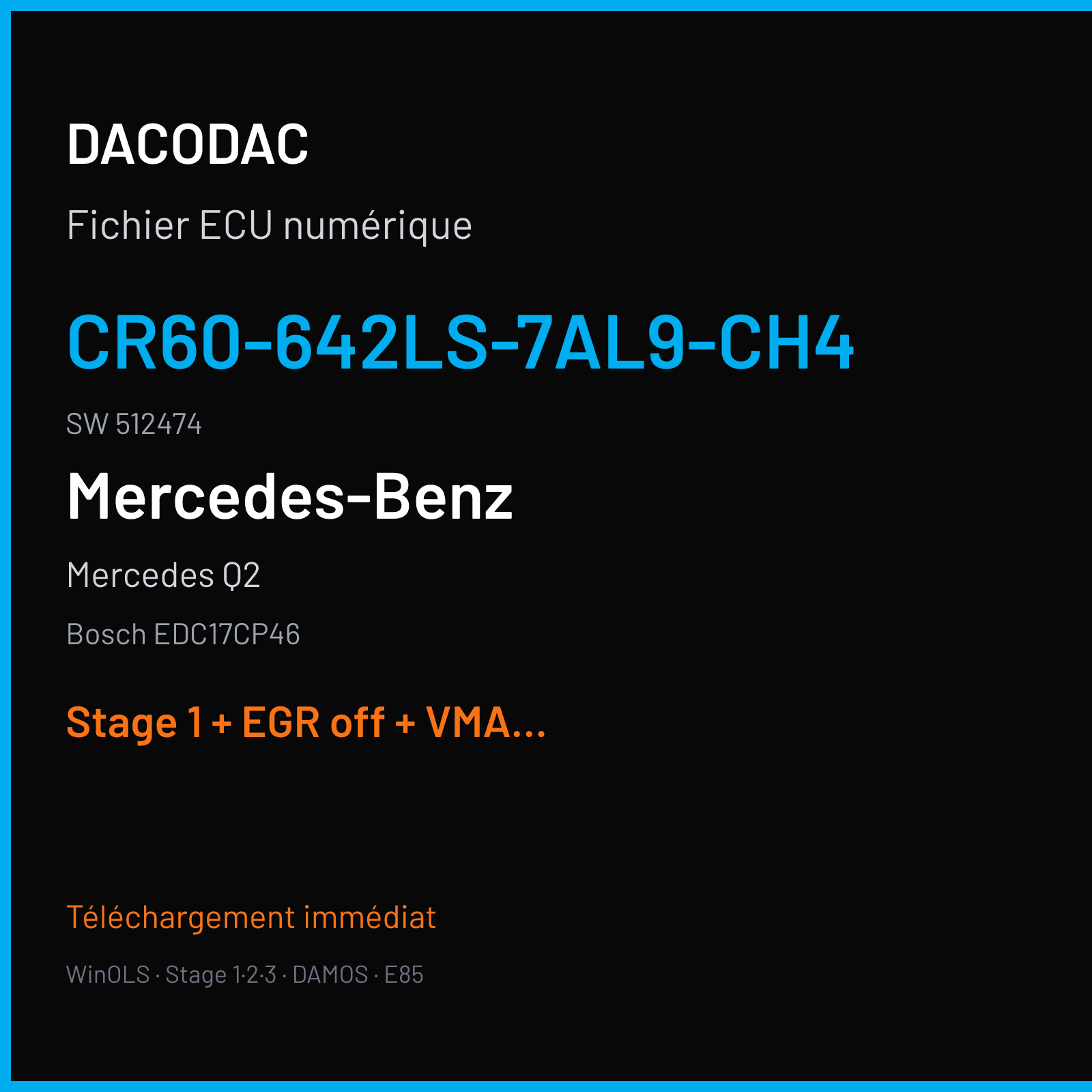 Mercedes Q2 (2011) — Bosch EDC17CP46 — CR60-642LS-7AL9-CH4 · 512474 — Stage 1 + EGR off + VMAX off