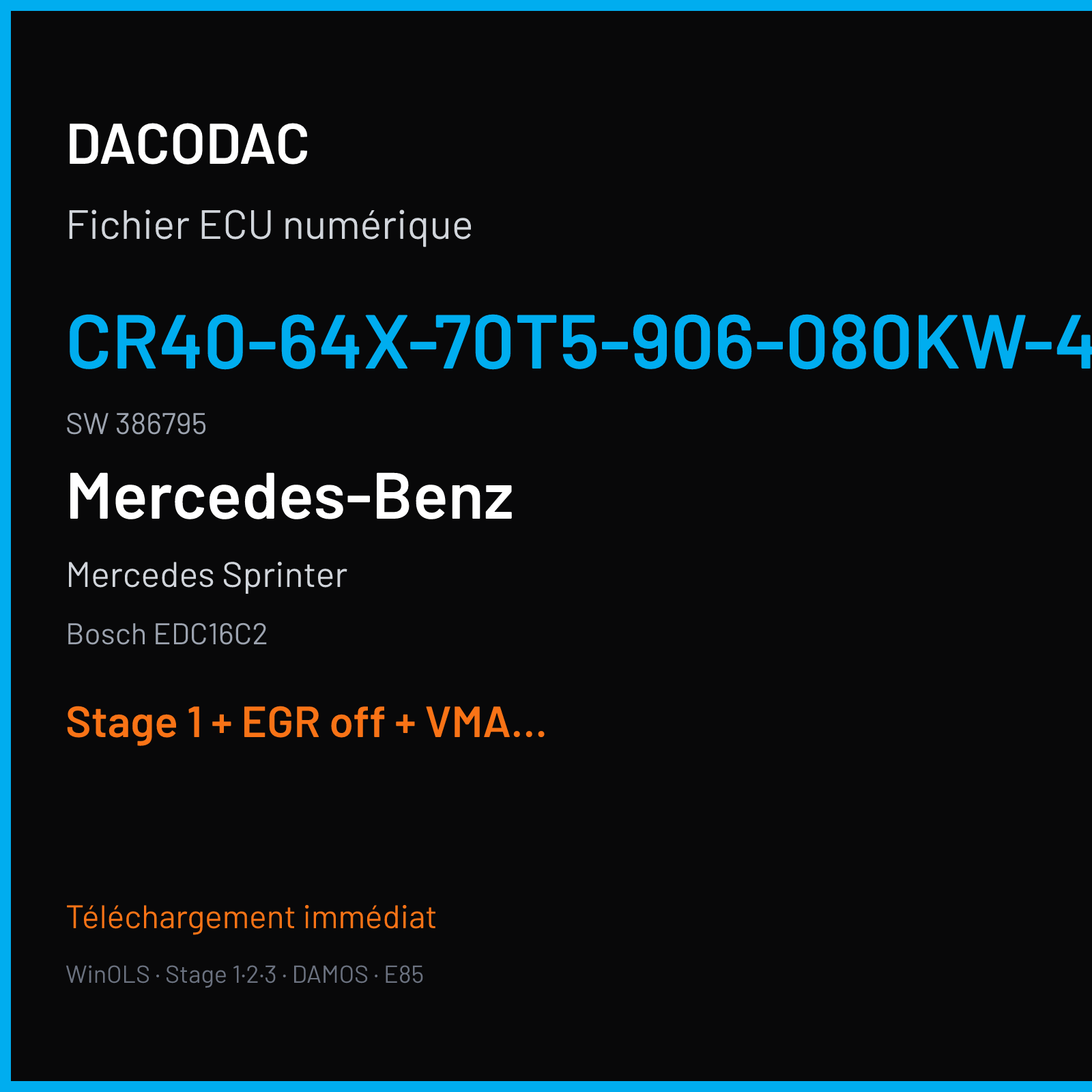 Mercedes Sprinter (2006) — Bosch EDC16C2 — CR40-64X-70T5-906-080KW-40-0MEF-01-IAG-002 · 386795 — Stage 1 + EGR off + VMAX off