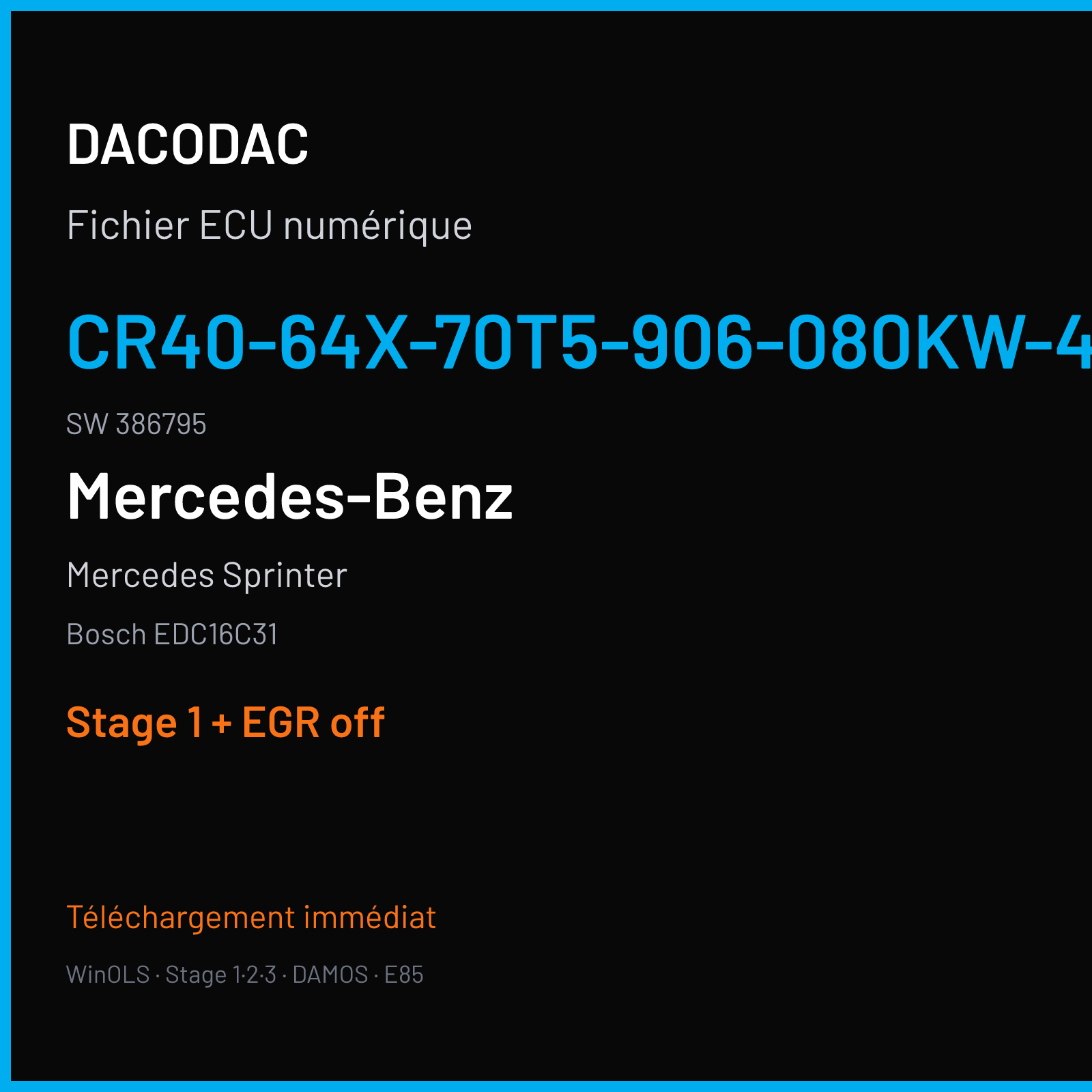 Mercedes Sprinter (2008) — Bosch EDC16C31 — CR40-64X-70T5-906-080KW-40-0MEF-01-IAG-002 · 386795 — Stage 1 + EGR off