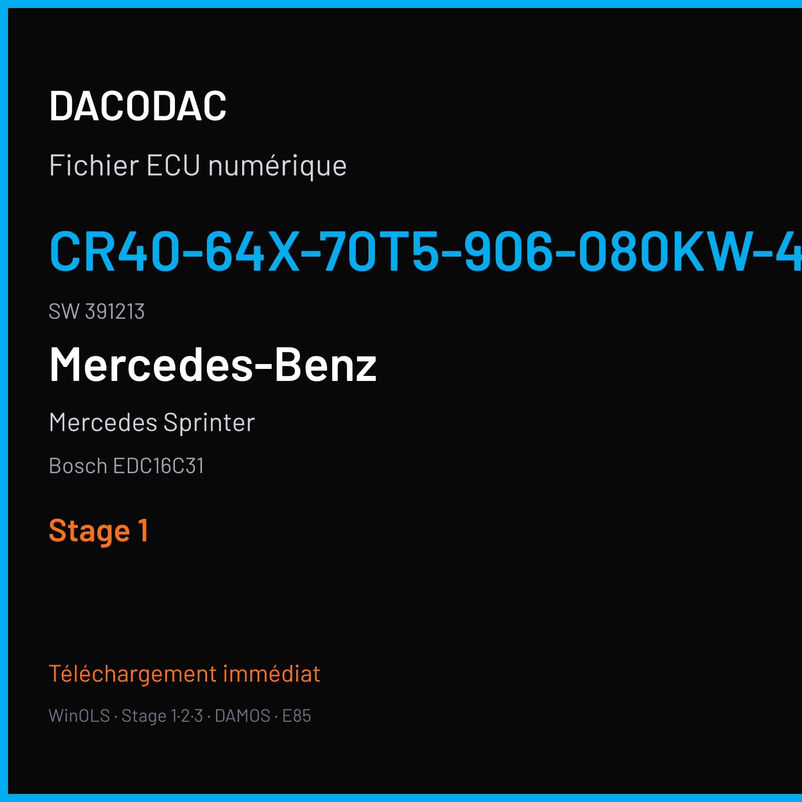 Mercedes Sprinter (2007) — Bosch EDC16C31 — CR40-64X-70T5-906-080KW-40N-0MEF-01-IAS-003 · 391213 — Stage 1