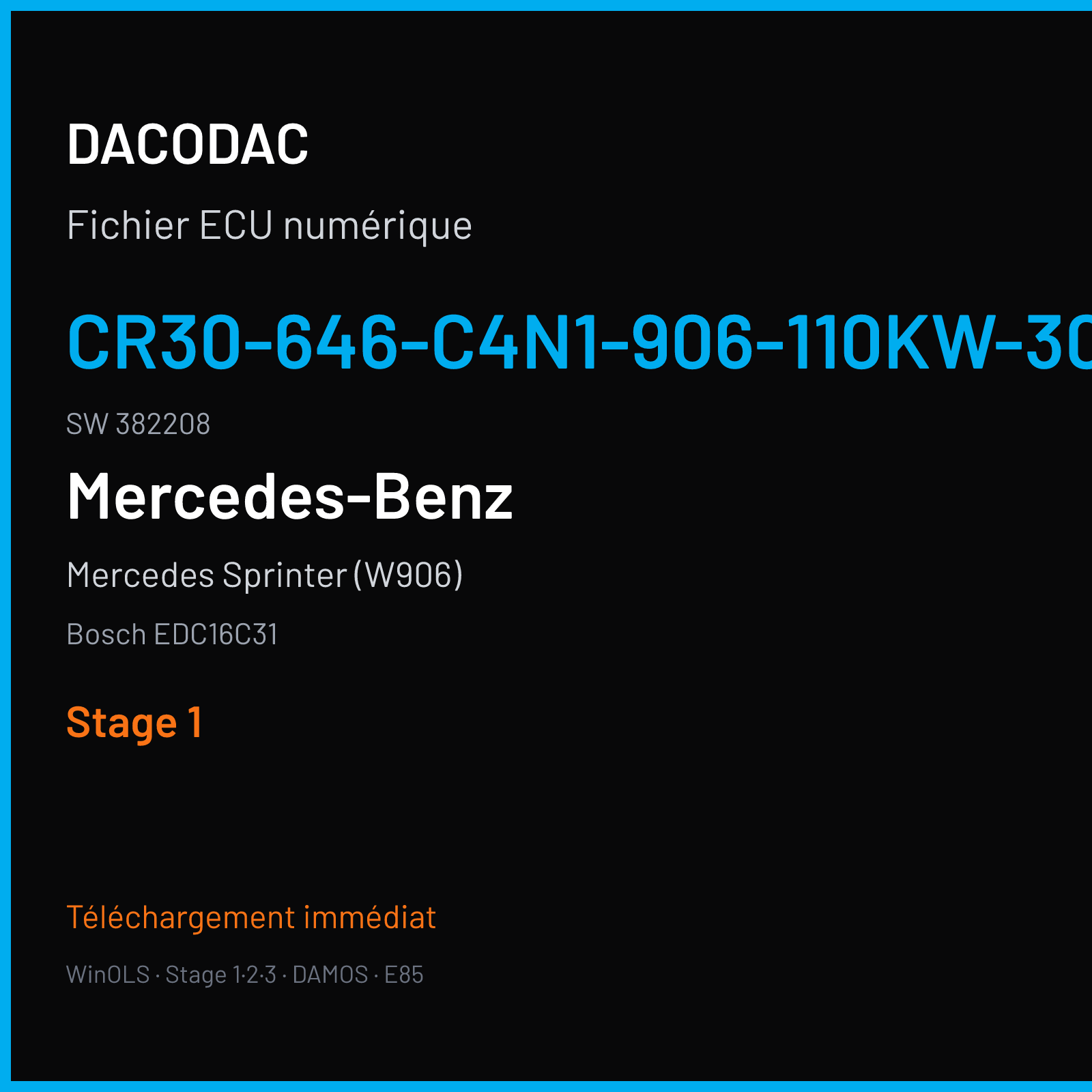 Mercedes Sprinter (W906) (2006) — Bosch EDC16C31 — CR30-646-C4N1-906-110KW-30-0MEF-00-DTZ-024 · 382208 — Stage 1