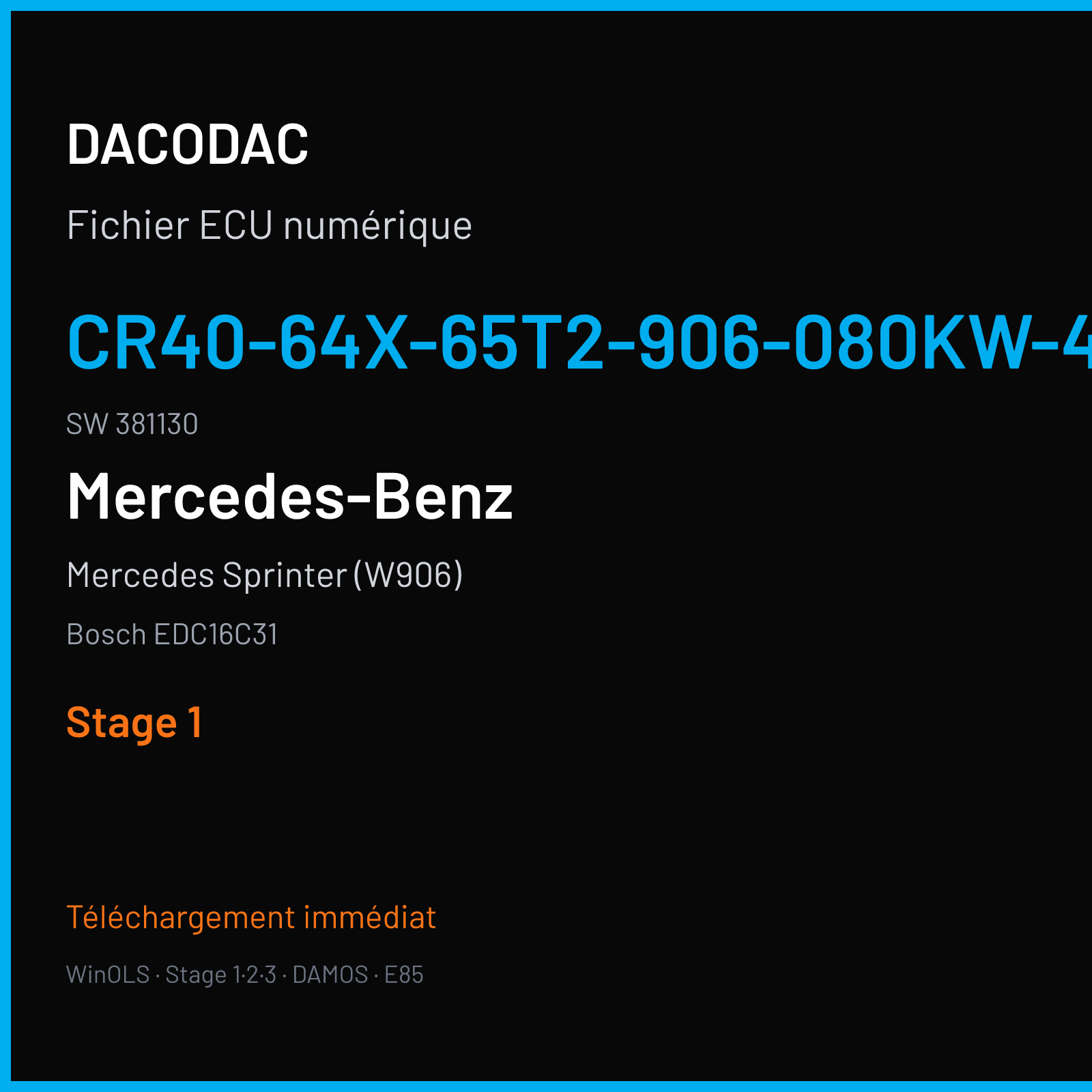 Mercedes Sprinter (W906) (2004) — Bosch EDC16C31 — CR40-64X-65T2-906-080KW-40-0MEF-05-IAP-000 · 381130 — Stage 1
