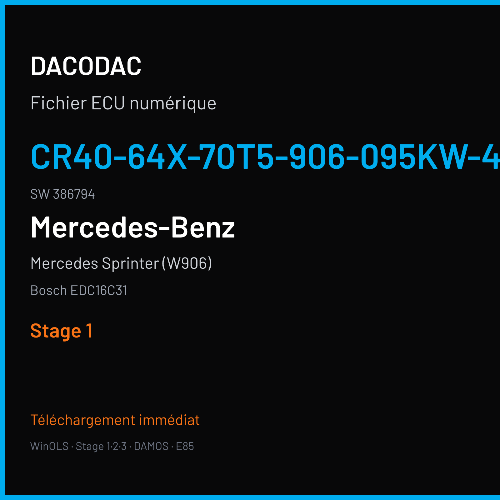 Mercedes Sprinter (W906) (2006) — Bosch EDC16C31 — CR40-64X-70T5-906-095KW-40-0MEF-01-IAG-002 · 386794 — Stage 1