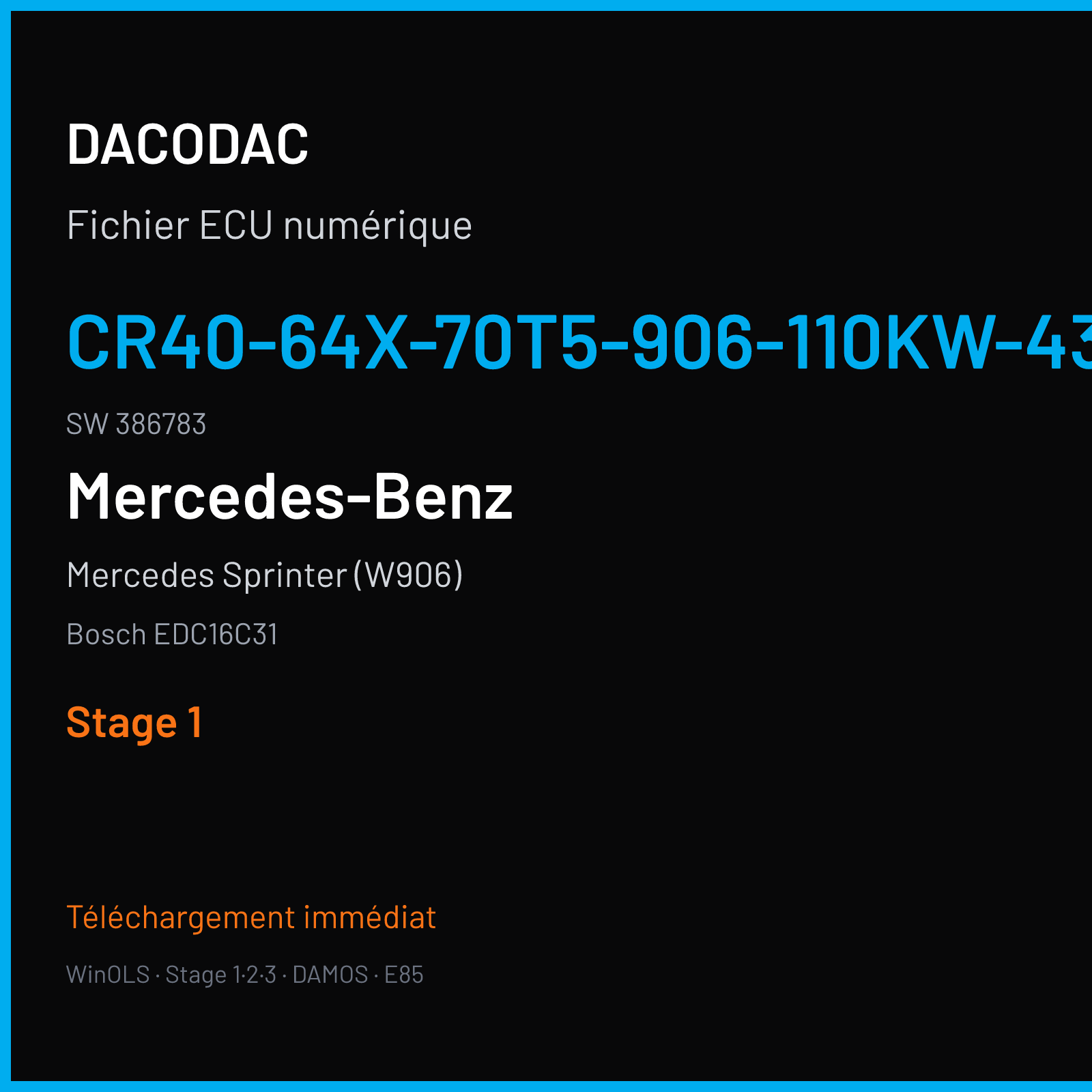 Mercedes Sprinter (W906) (2007) — Bosch EDC16C31 — CR40-64X-70T5-906-110KW-43-0MEF-01-IAG-002 · 386783 — Stage 1