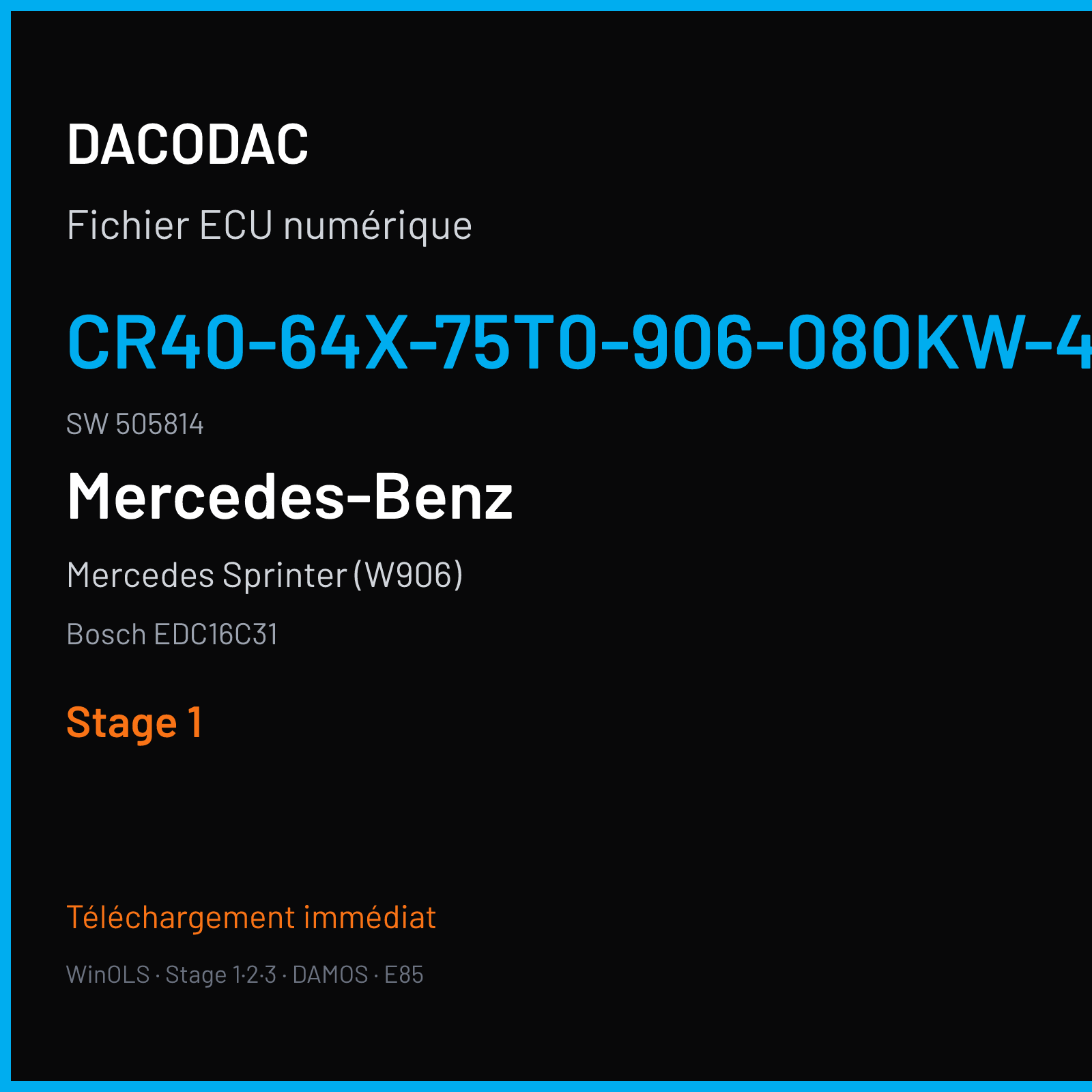 Mercedes Sprinter (W906) (2008) — Bosch EDC16C31 — CR40-64X-75T0-906-080KW-40N-0MEF-03-IAS-001 · 505814 — Stage 1