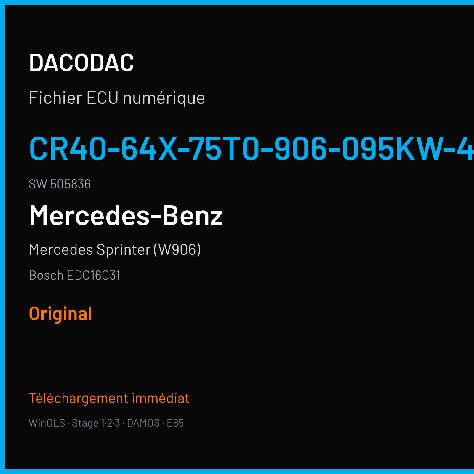 Mercedes Sprinter (W906) (2008) — Bosch EDC16C31 — CR40-64X-75T0-906-095KW-40N-0MEF-04-IAS-001 · 505836 — Original