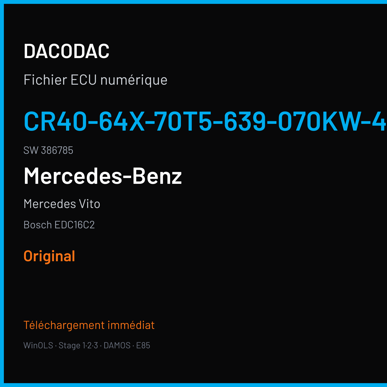 Mercedes Vito (2008) — Bosch EDC16C2 — CR40-64X-70T5-639-070KW-43P-0MEF-02-RFV-001 · 386785 — Original